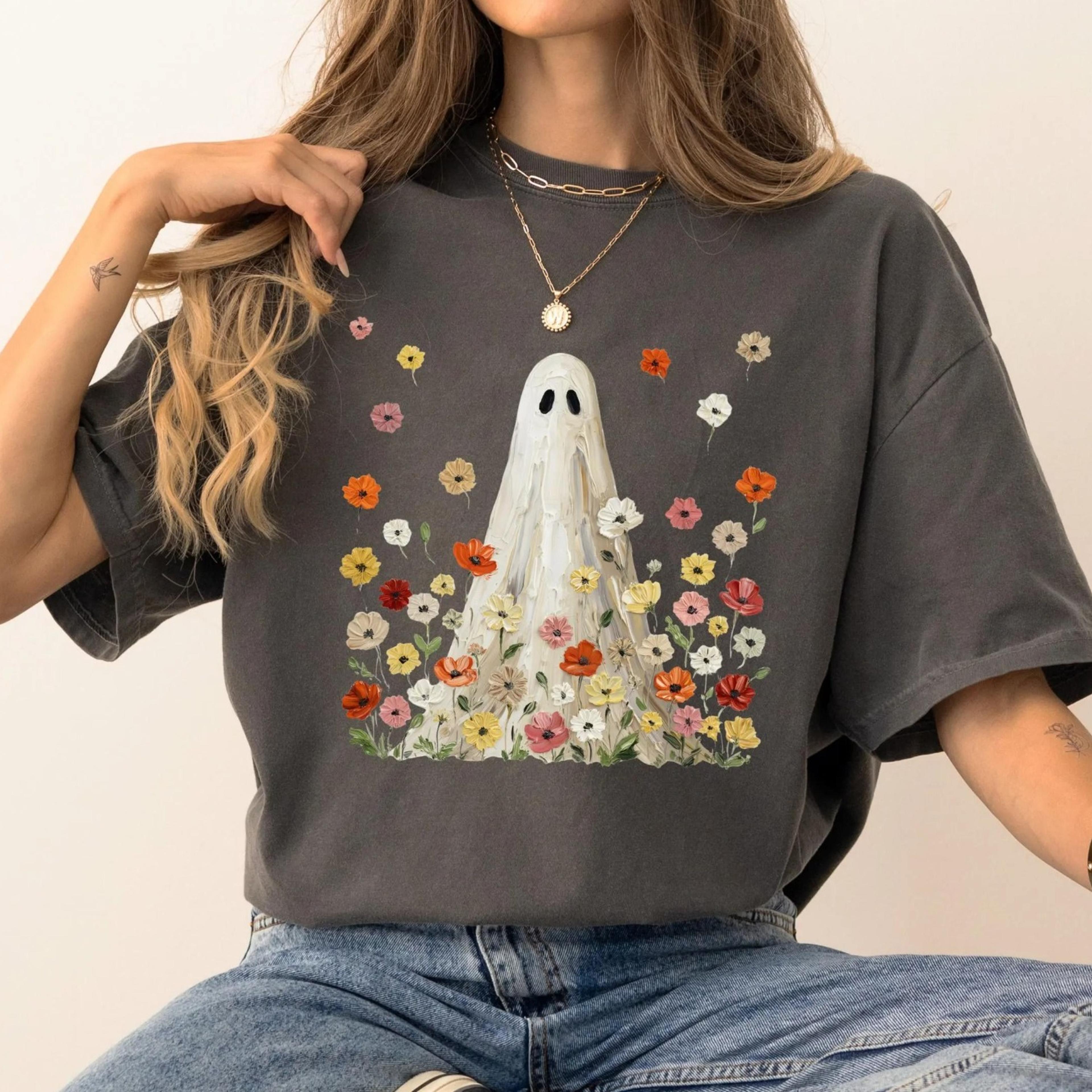 floral ghost shirt comfort colors ghost halloween shirt cute spooky season tee wildflower ghost autumn fall cottagecore