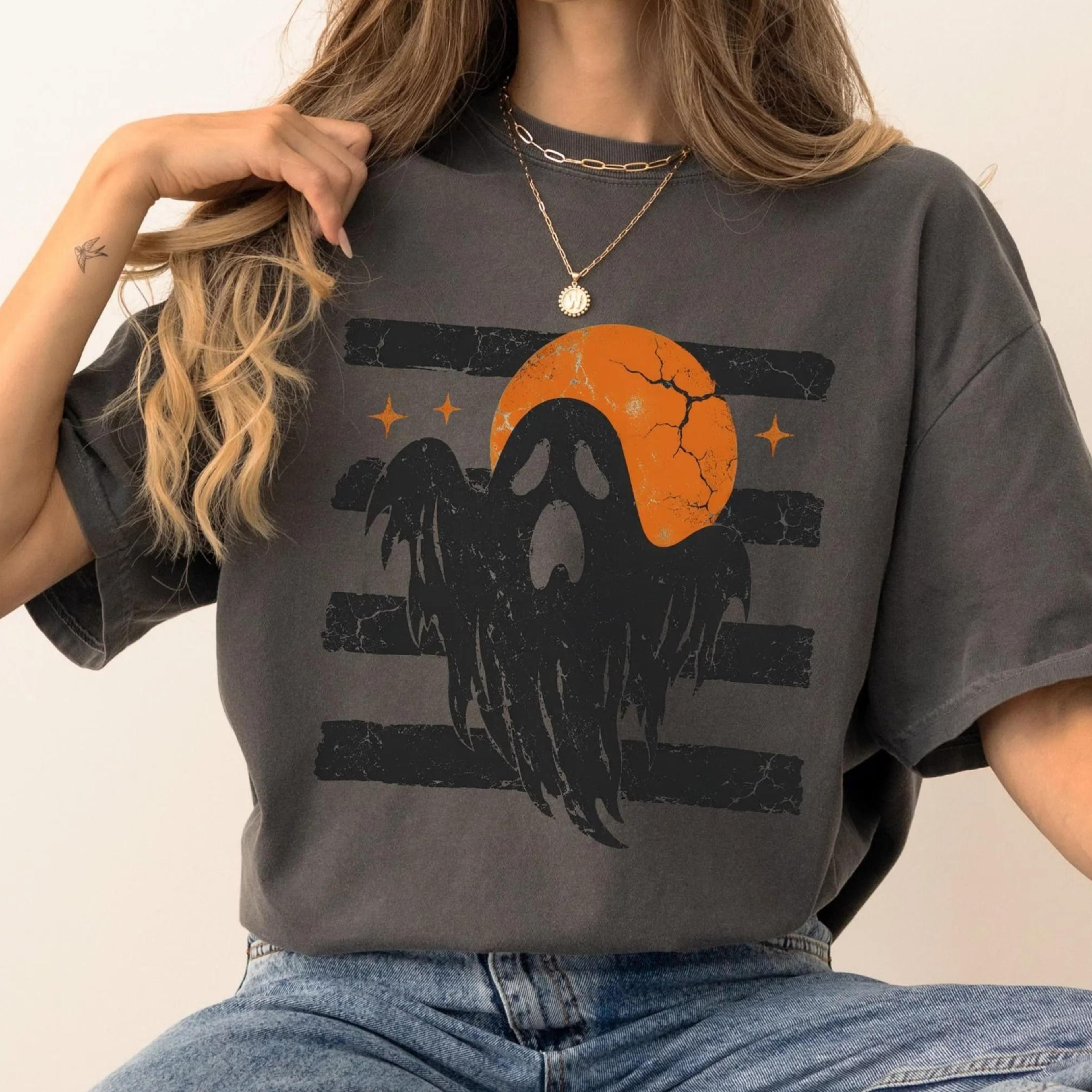 spooky season comfort colors shirt retro ghost pumpkin tee vintage halloween graphic cozy autumn october fall gift