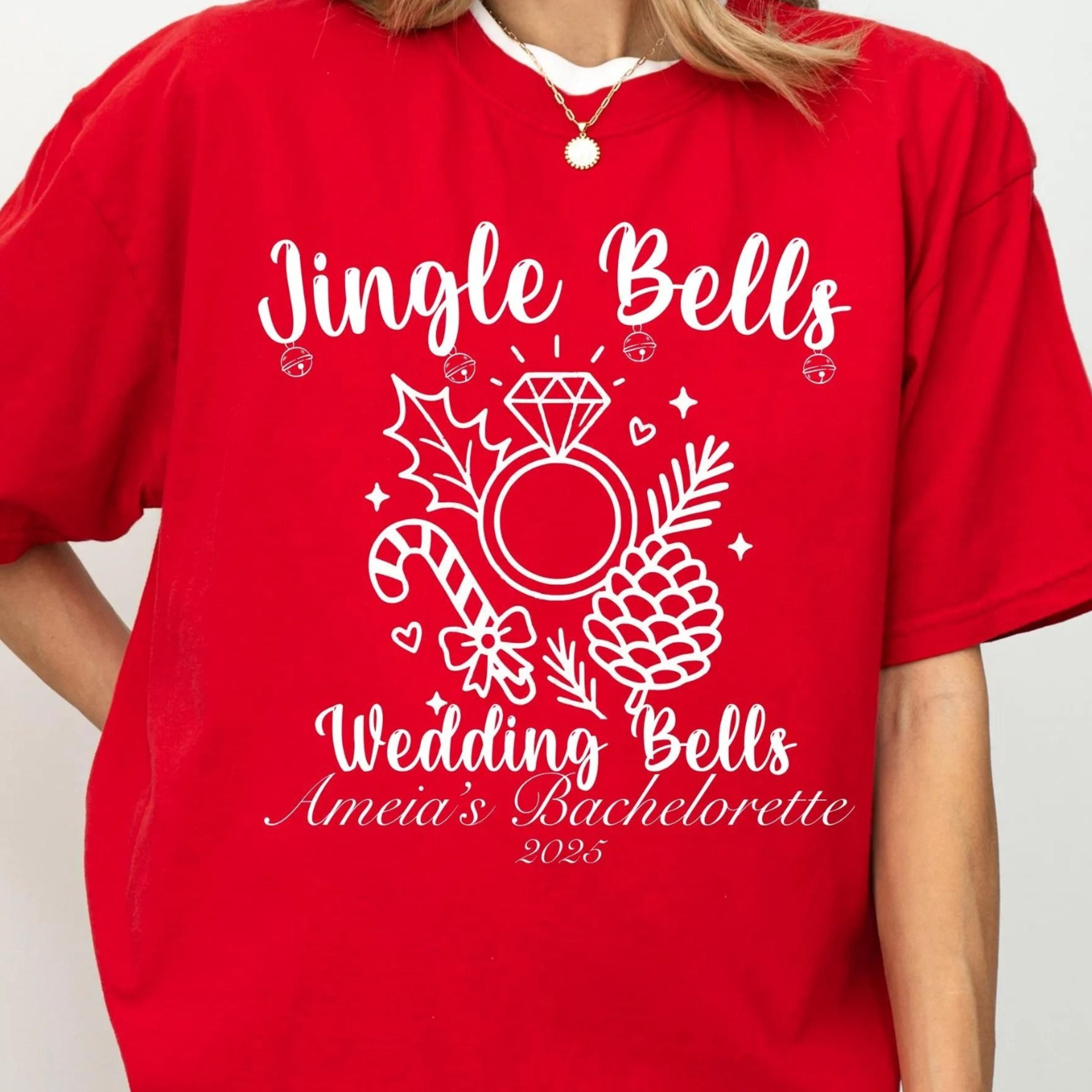 christmas bachelorette party shirts, jingle bells & wedding bells shirt, christmas bachelorette tee, bach party xmas mat