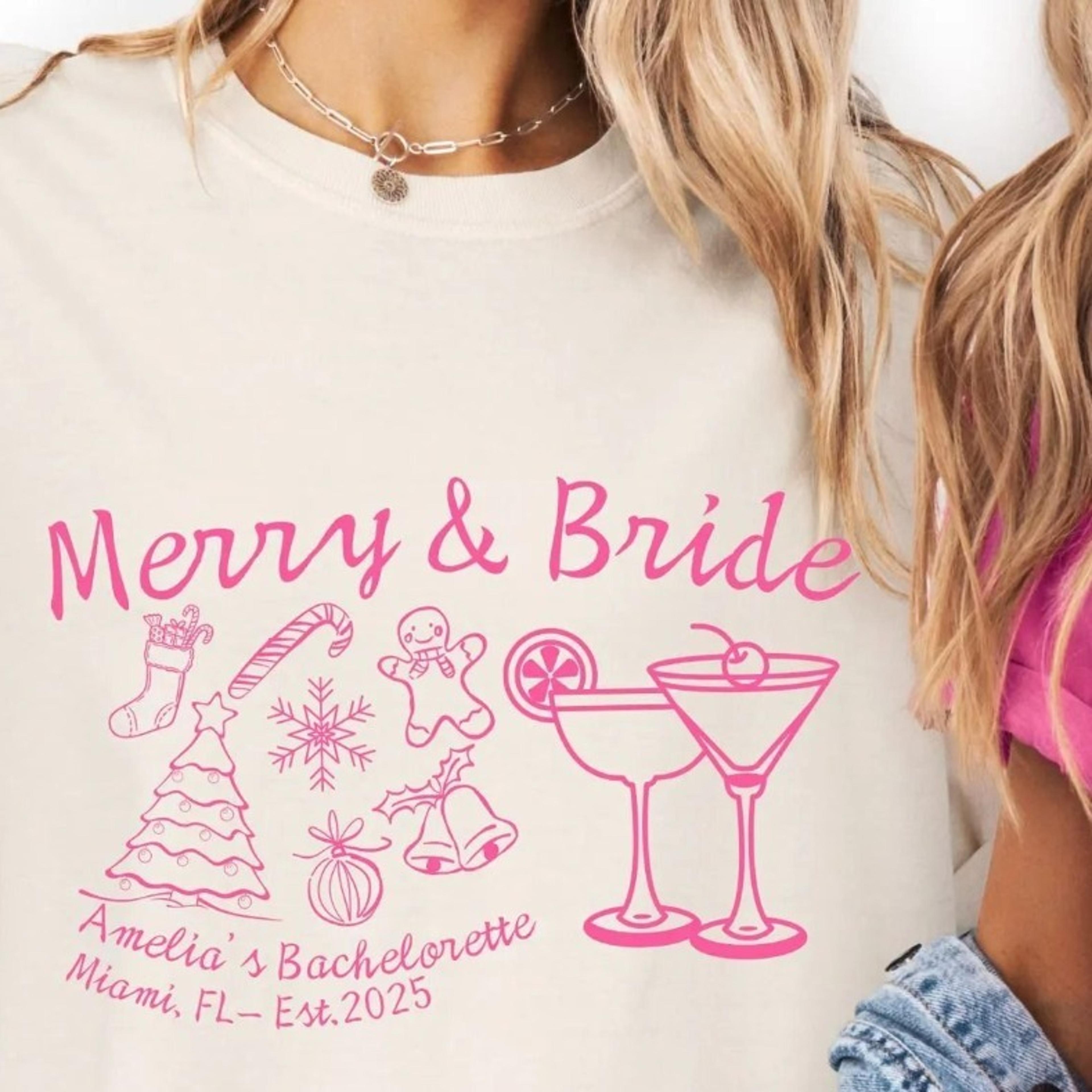 merry and bride shirt, christmas bachelorette shirt, winter bach shirt, christmas bridal shirt, merry & b