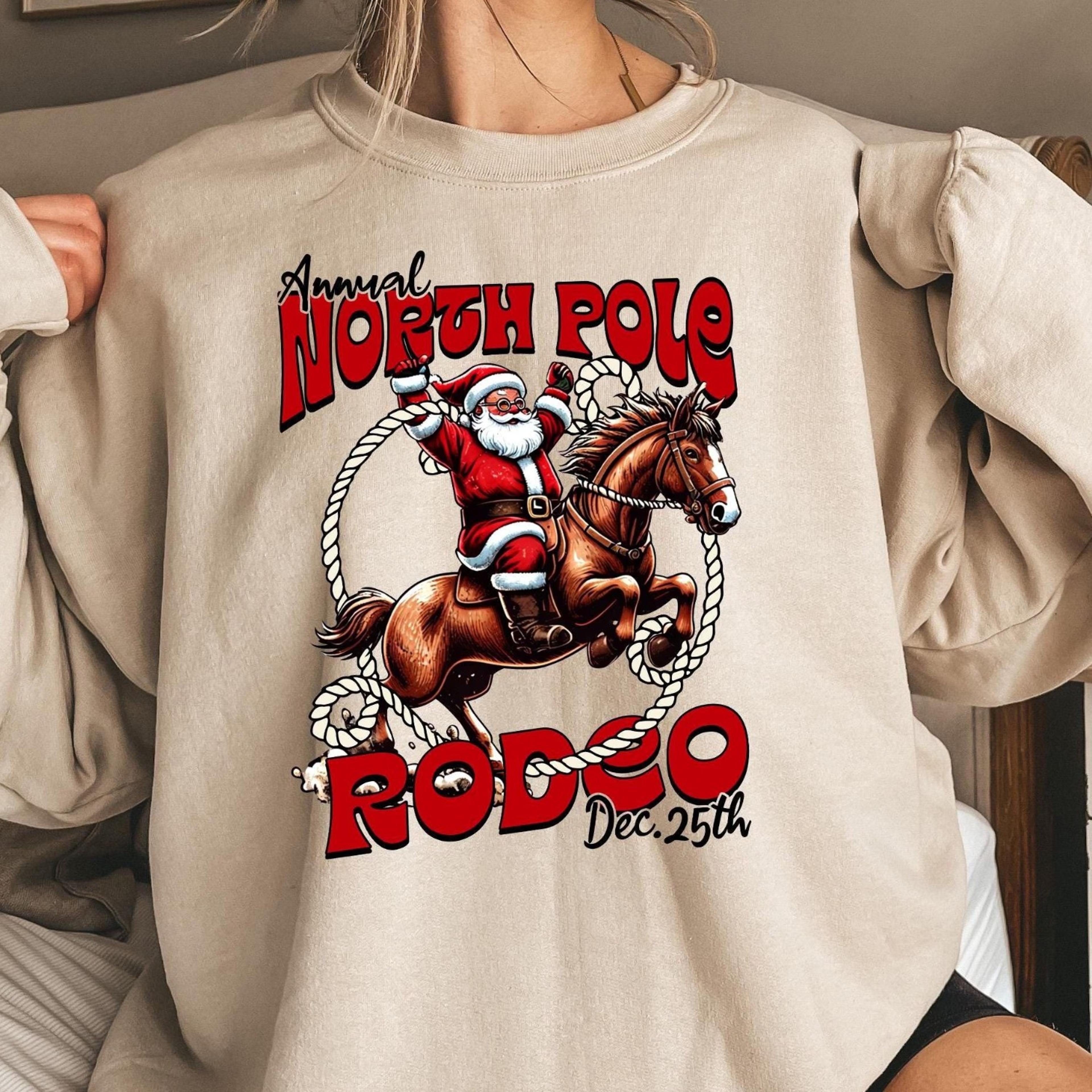 north pole rodeo sweatshirt, cowboy santa crewneck, country christmas shirt, western santa claus tshirt, groovy festive