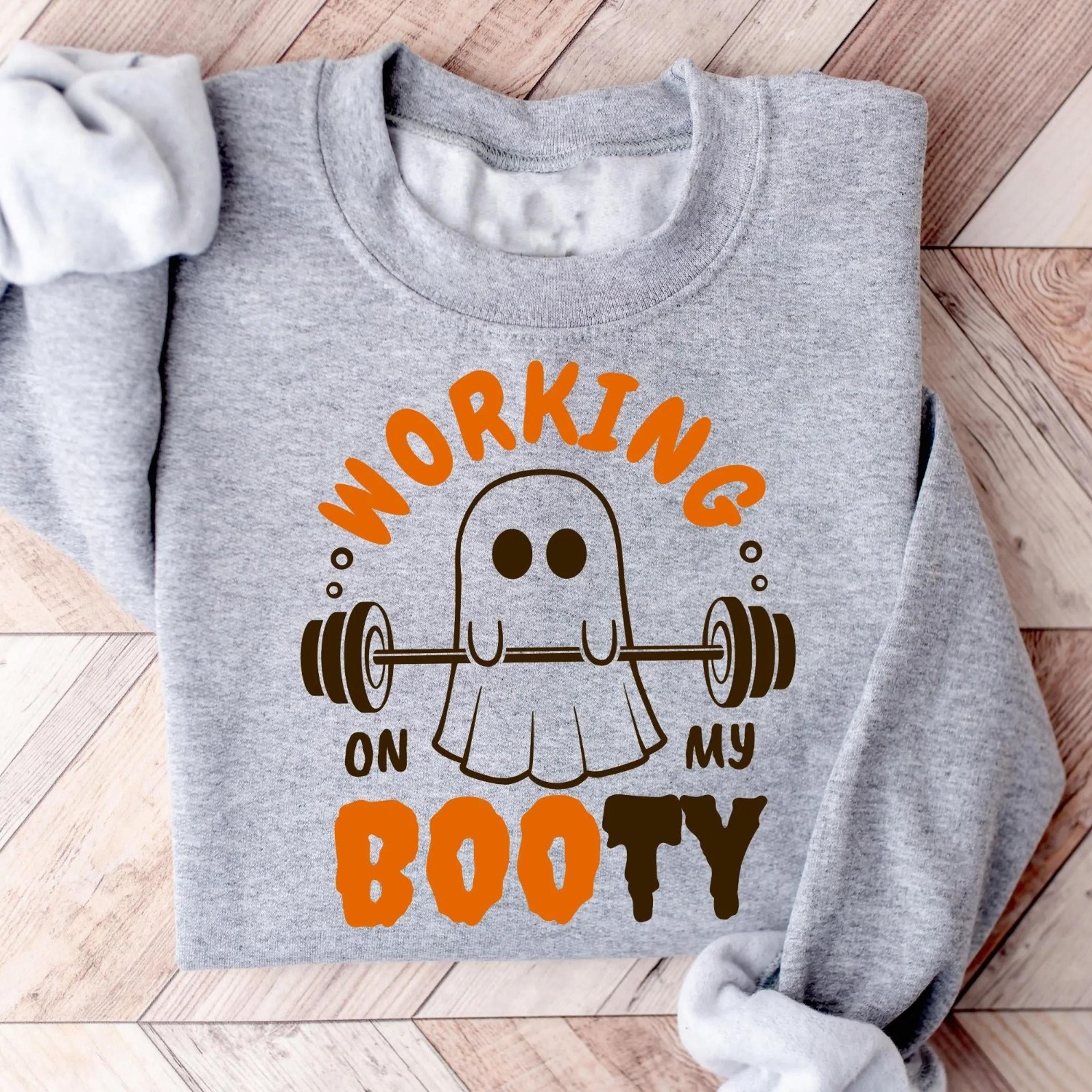 halloween ghost gym shirt, working on my booty, funny gym shirt, workout shirts, ghost shirt, fitness motivational t-shi