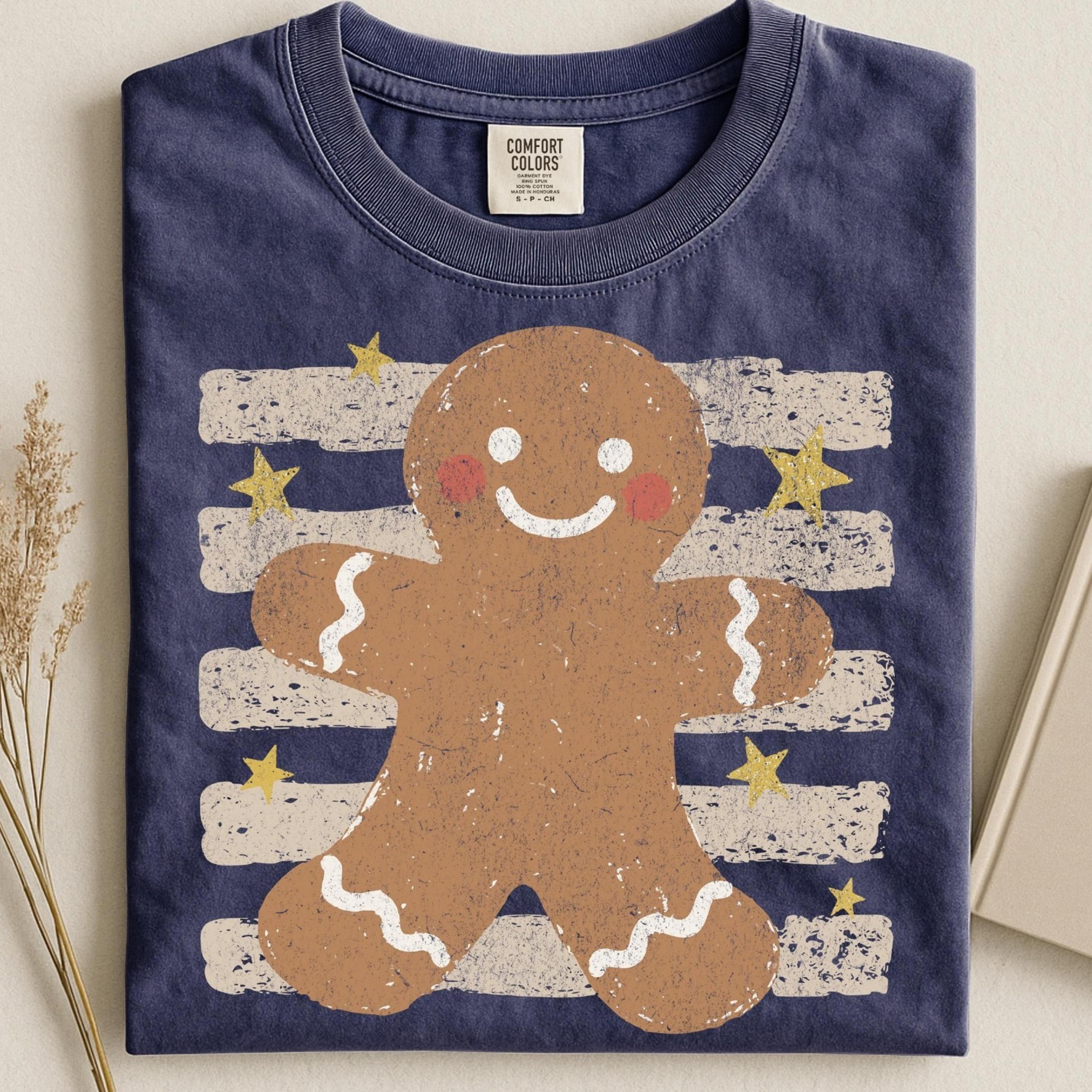 gingerbread man sweatshirt, cute christmas t-shirt, striped holiday graphic top, cozy xmas gift for her, festive season