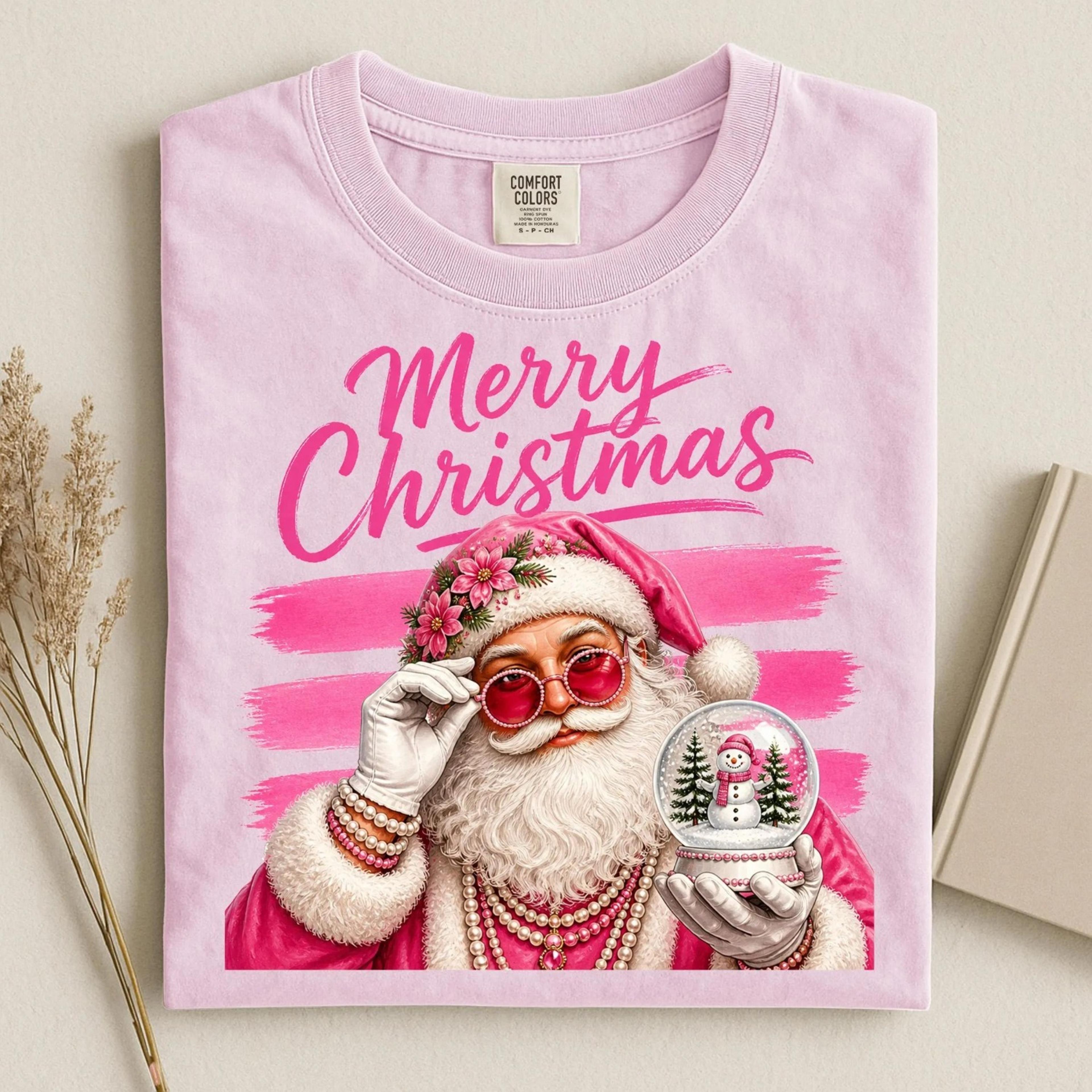 pink santa merry christmas shirt, glam pink santa claus t-shirt, coquette holiday shirt, xmas festive tee, girly christm