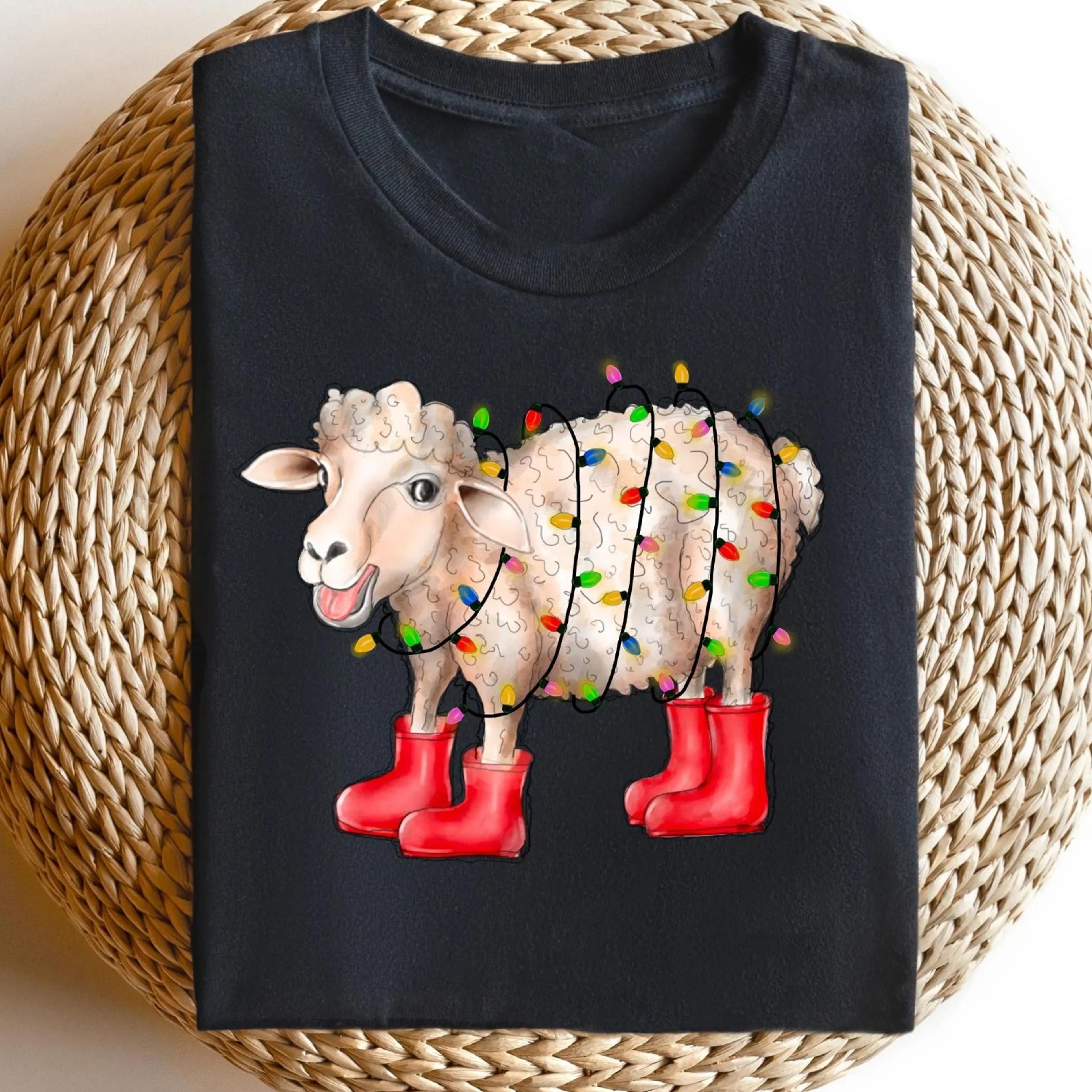 christmas sheep sweatshirt, sheep christmas tshirt, christmas lights sheep sweater, xmas sheep gift, farmer xmas shirt