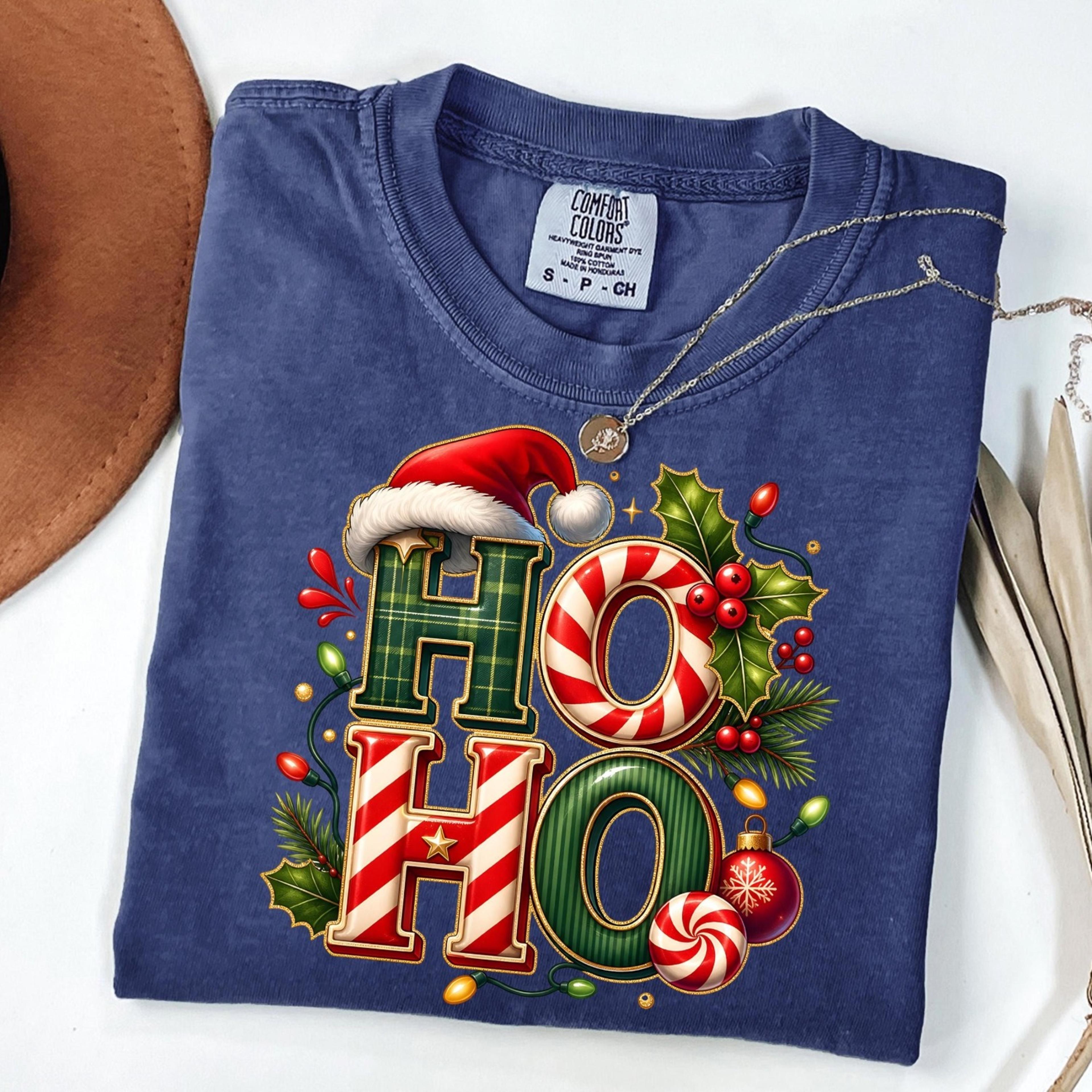 ho ho christmas shirt, santa hat t-shirt, funny christmas sweatshirt, christmas lights candy hoho shirt