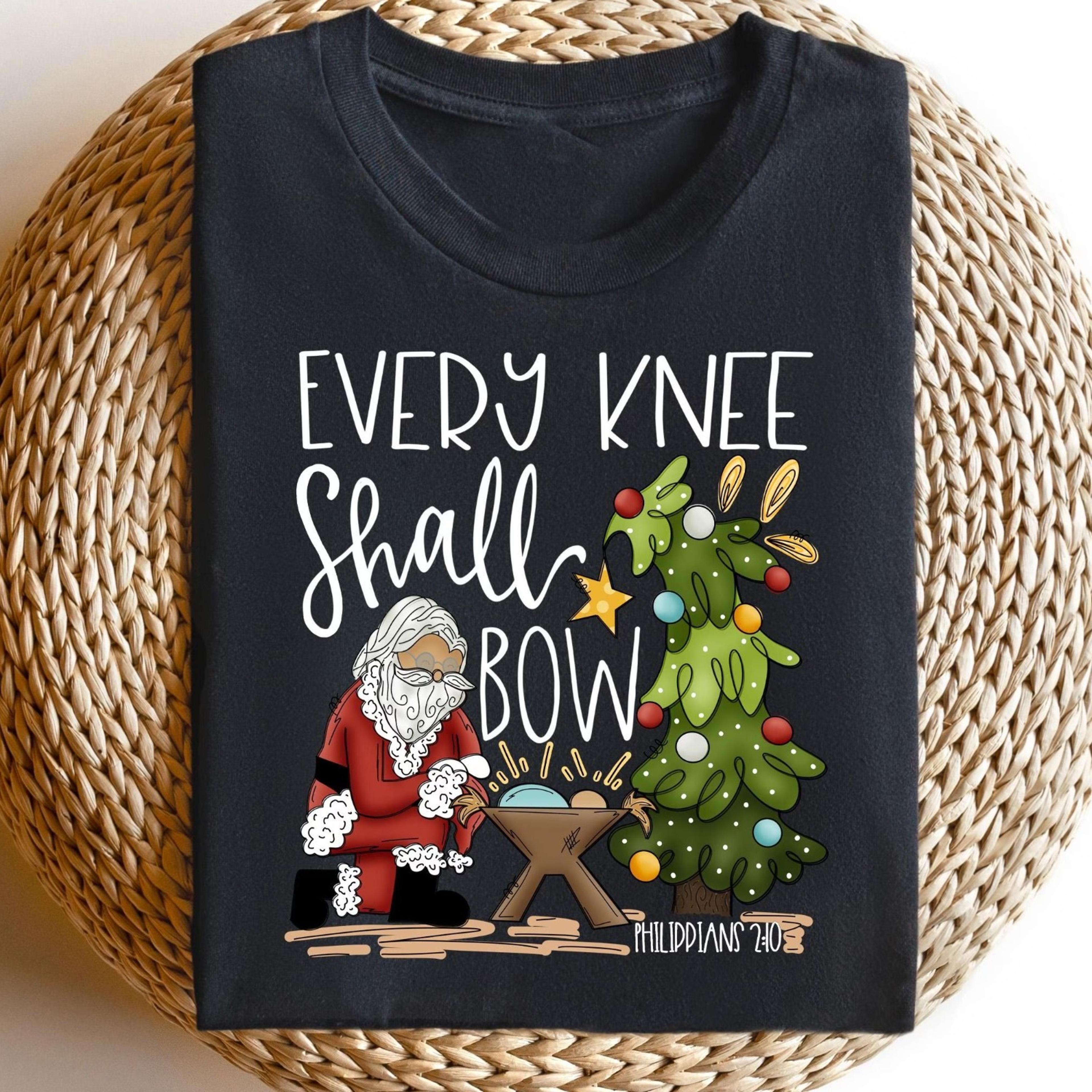 every knee shall bow sweatshirt christmas sweater, christian xmas shirts, funny christmas gifts, church xmas tee, nativ