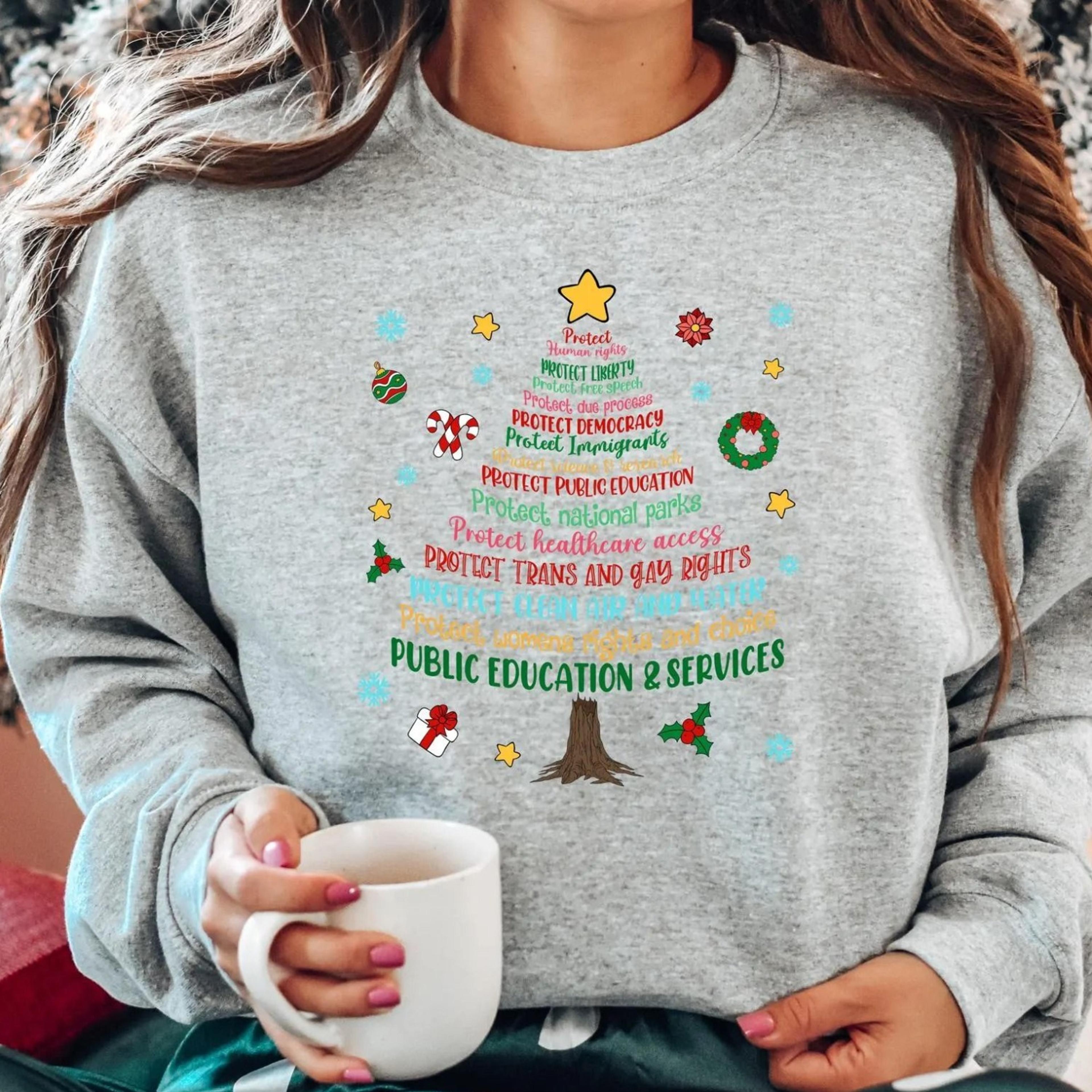 protect democracy christmas tree sweatshirt, anti trump fascism tee, christmas