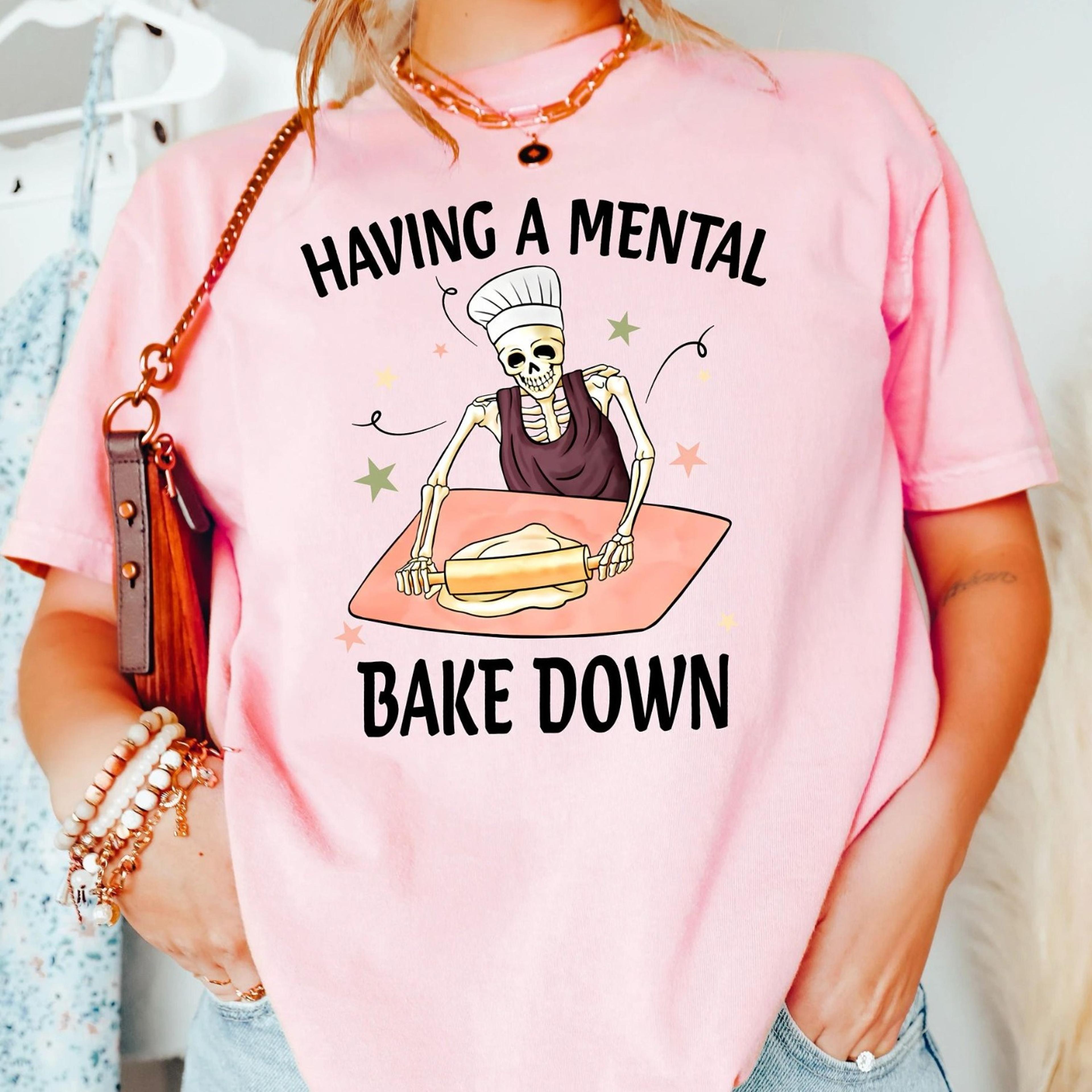 retro having a mental bake down shirt, funny shirt for mom, chef skeleton shirt, funny baking shirt