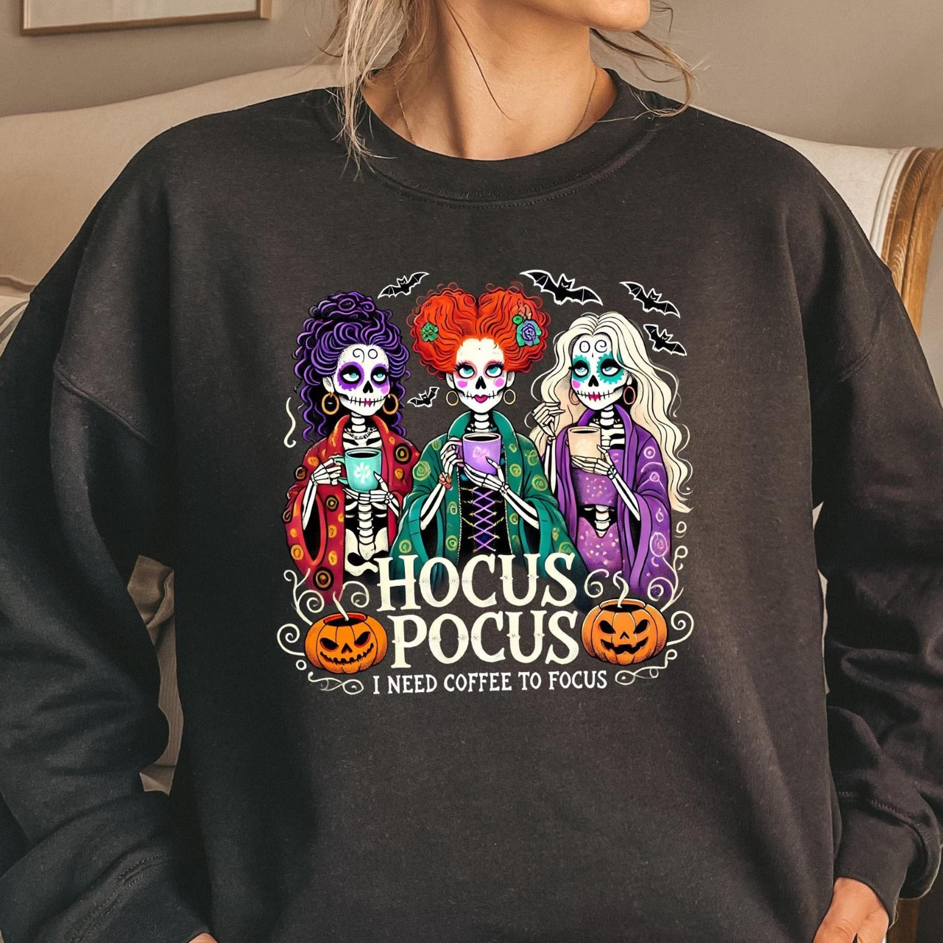 hocus pocus i need coffee to focus sweatshirt, halloween gift, halloween shirt, halloween coffee tshirt