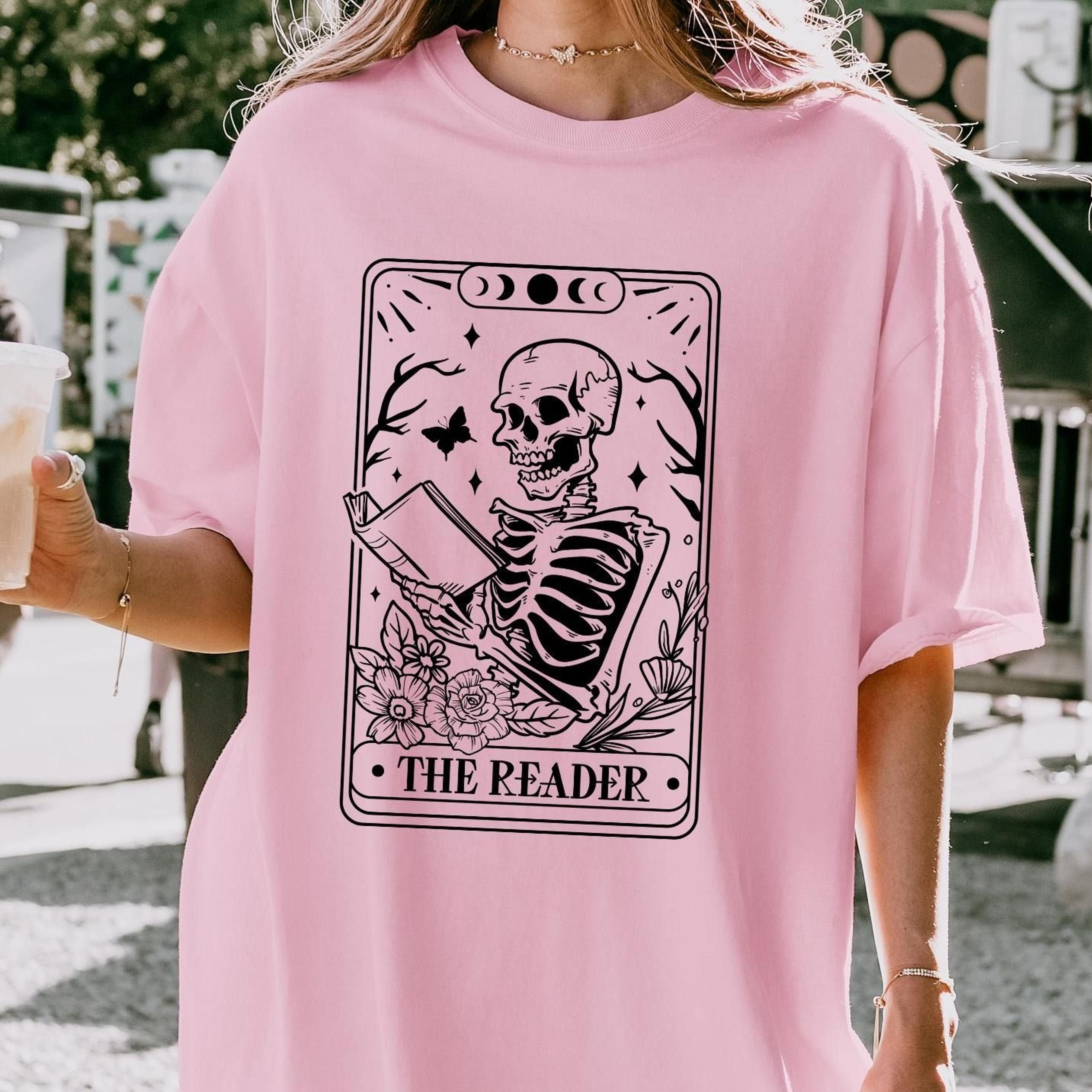 the reader tarot card t-shirt, skeleton reading shirt, book lover sweatshirt, librarian lady gift, bookish women