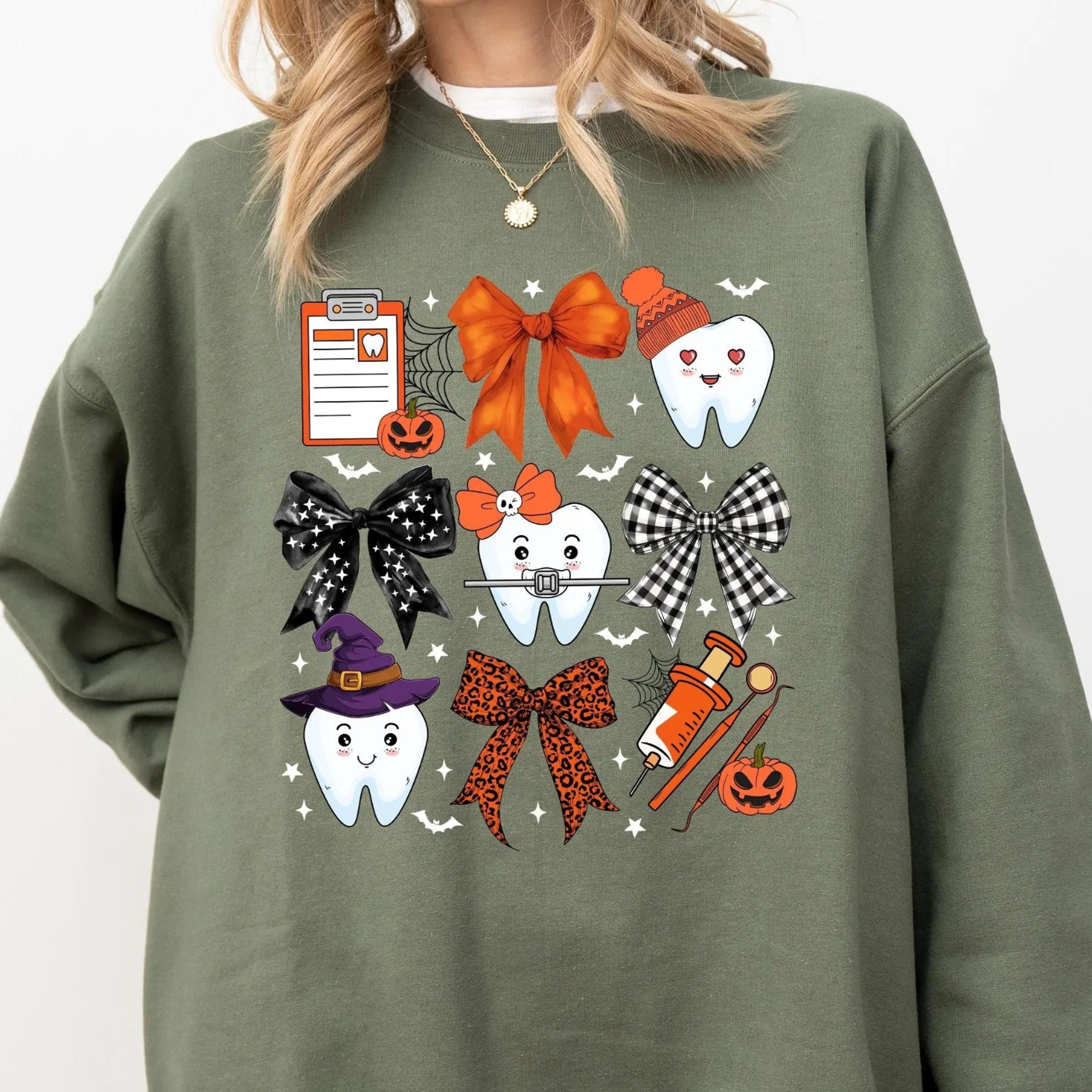 coquette halloween dentist sweatshirt, dental halloween shirt, matching halloween dental tee, funny halloween gift