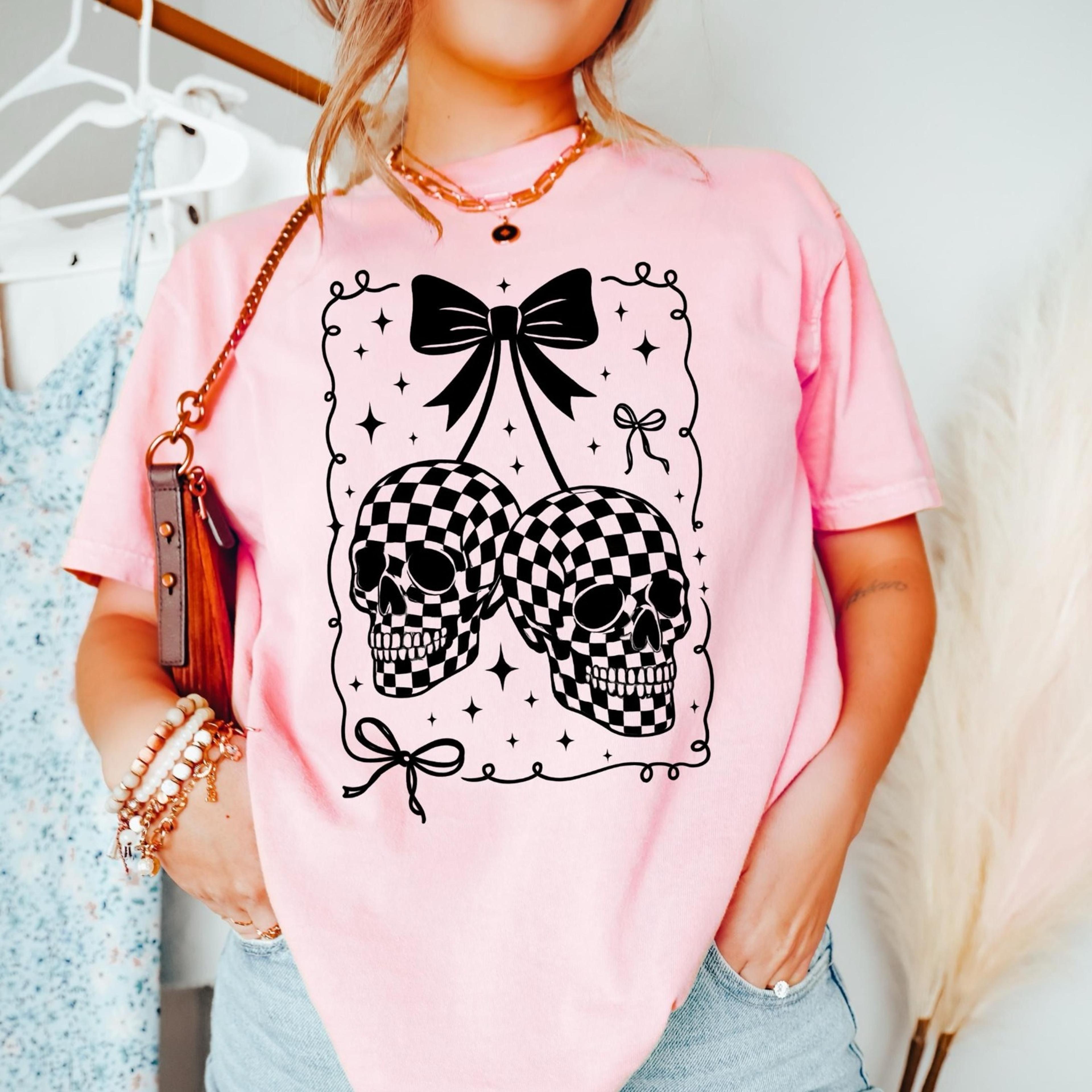 cherry skull shirt, gothic coquette tee, spooky aesthetic sweatshirt, retro tattoo crewneck