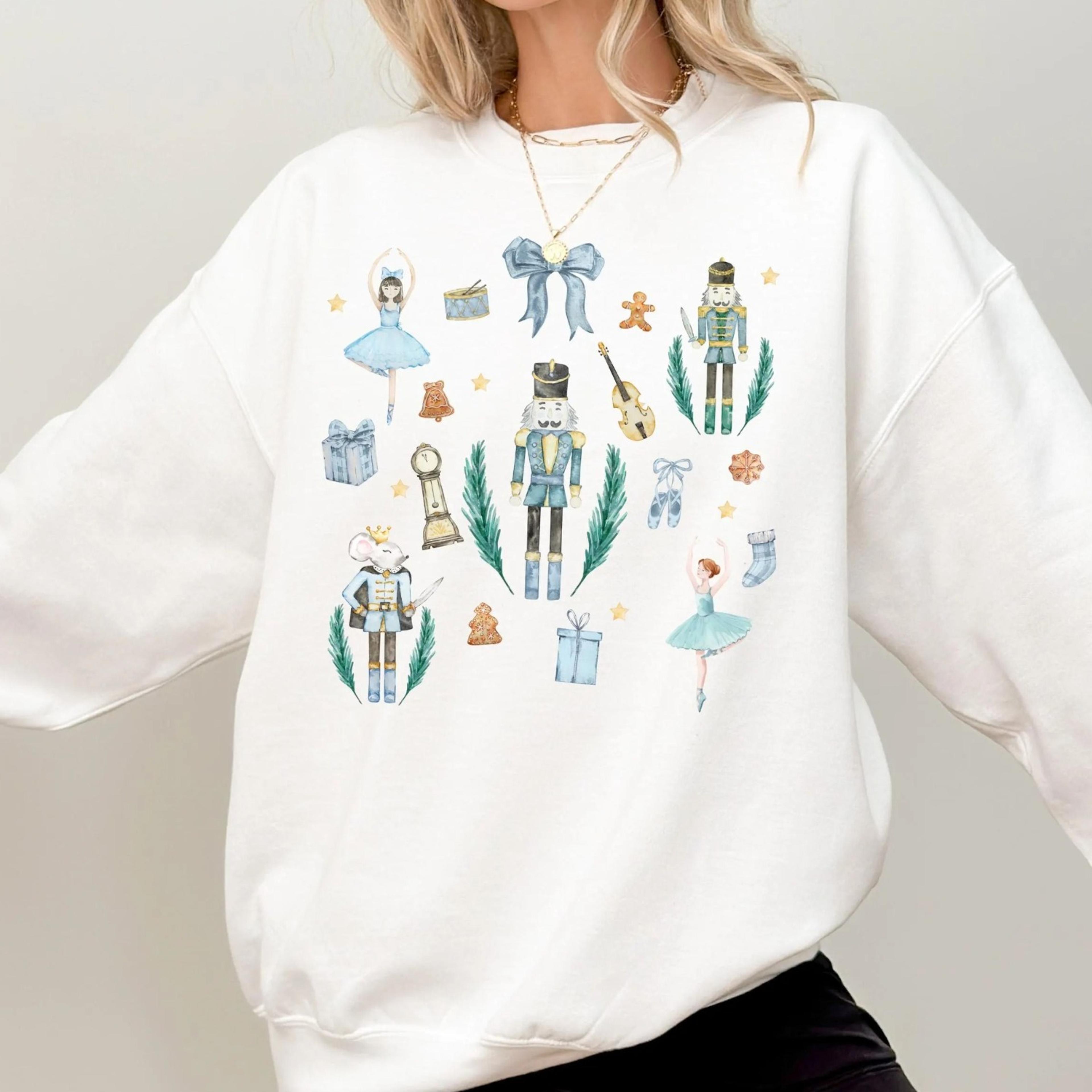 vintage blue christmas nutcracker sweatshirt, season holiday party tee, christmas sweater for her, nutcracker ballet