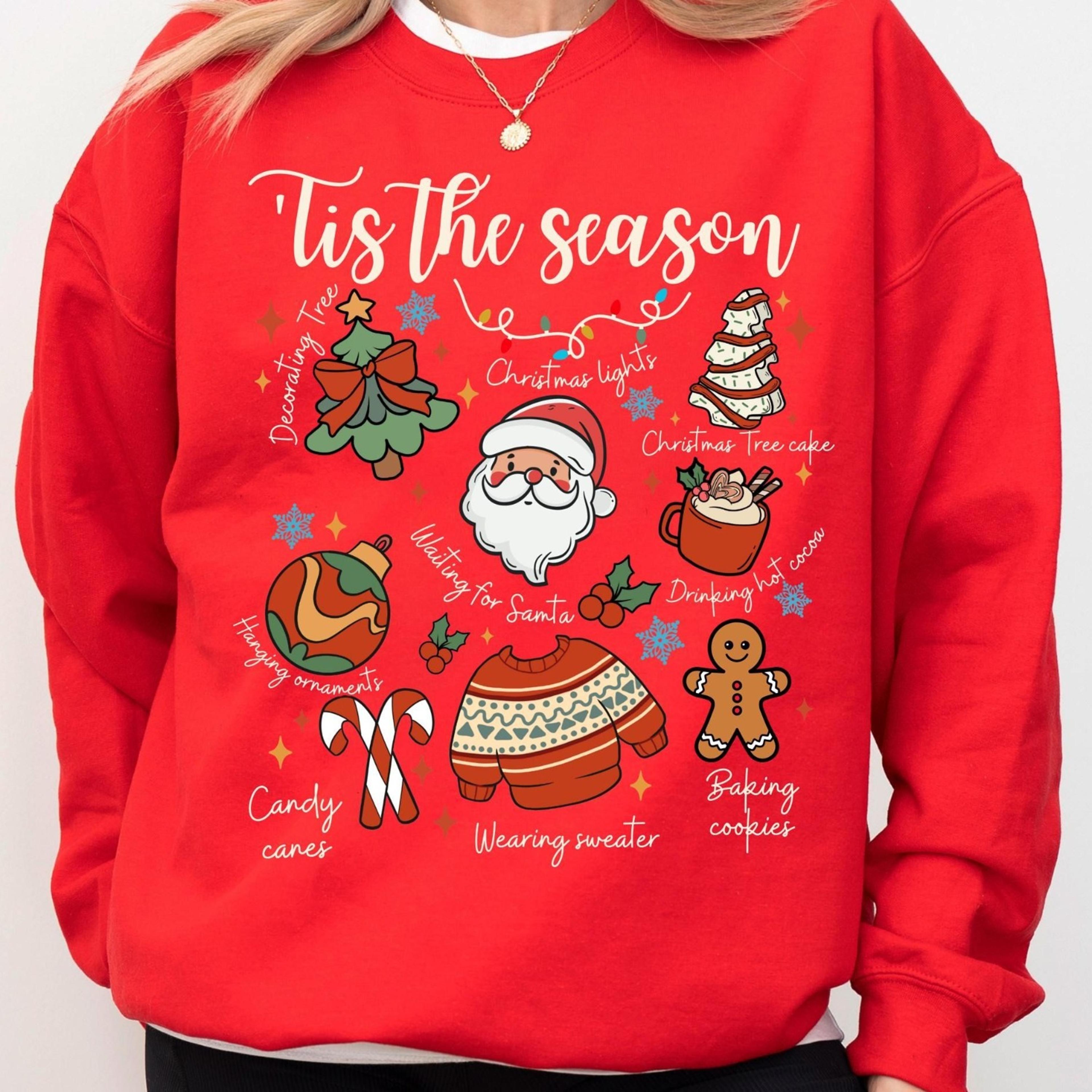 tis the season christmas sweatshirt, retro holiday shirt, christmas tree shirt, santa sweatshirt, womens christmas gift