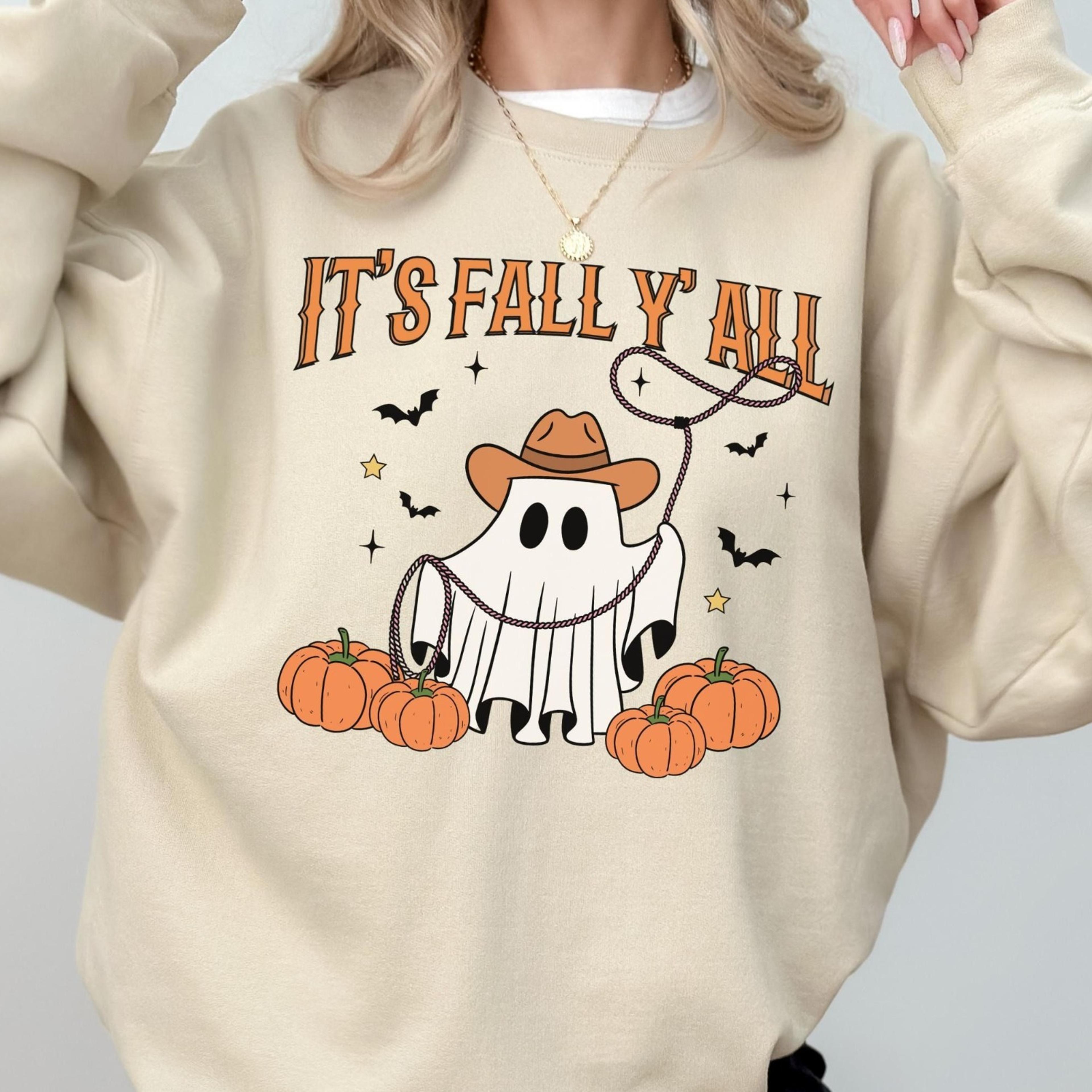 western it's fall y' all sweatshirt, cozy halloween gift for her, autumn vibes, fall pumpkin shirt, trendy halloween tee