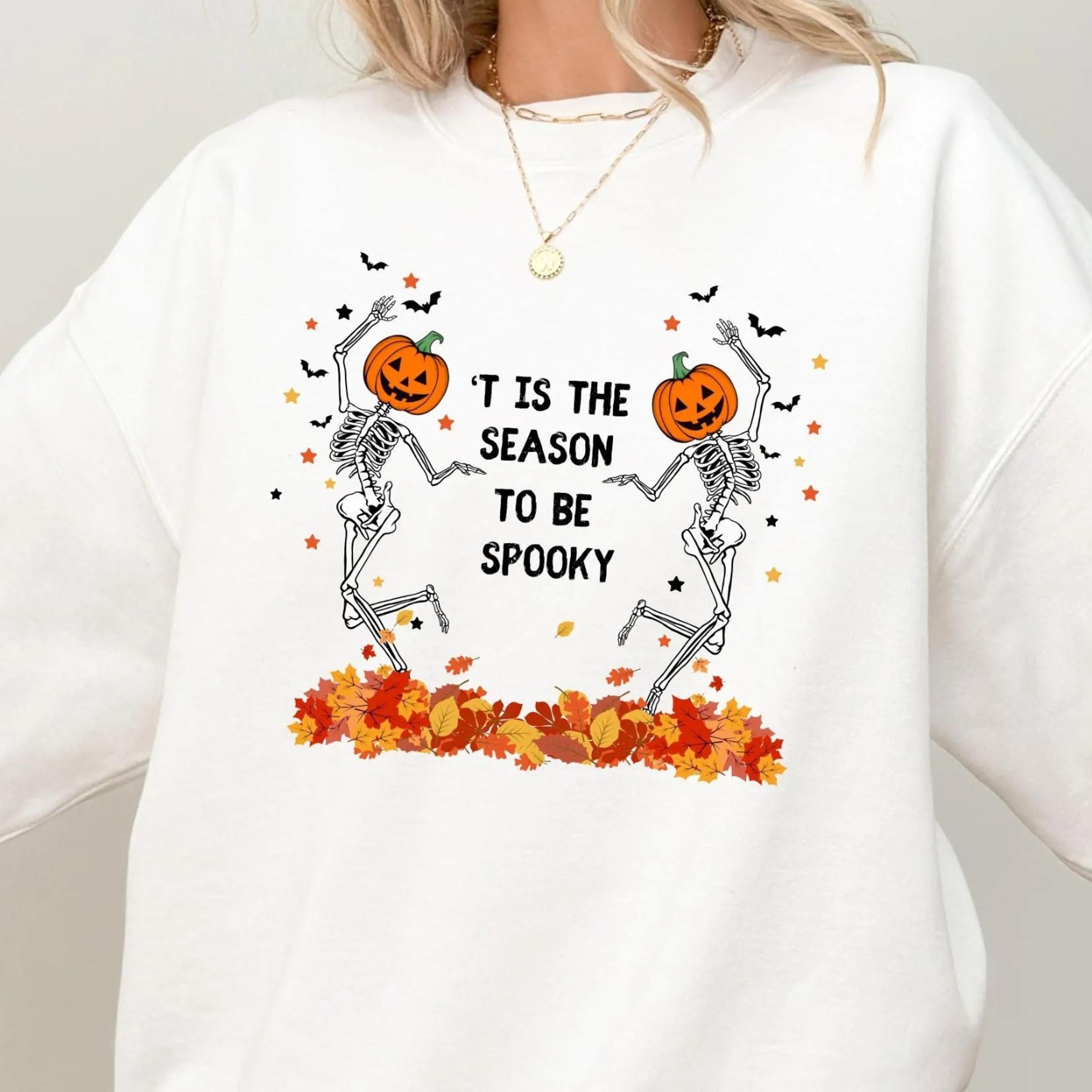 t is the season to be spooky sweatshirt - dancing skeletons halloween shirt, funny fall, halloween