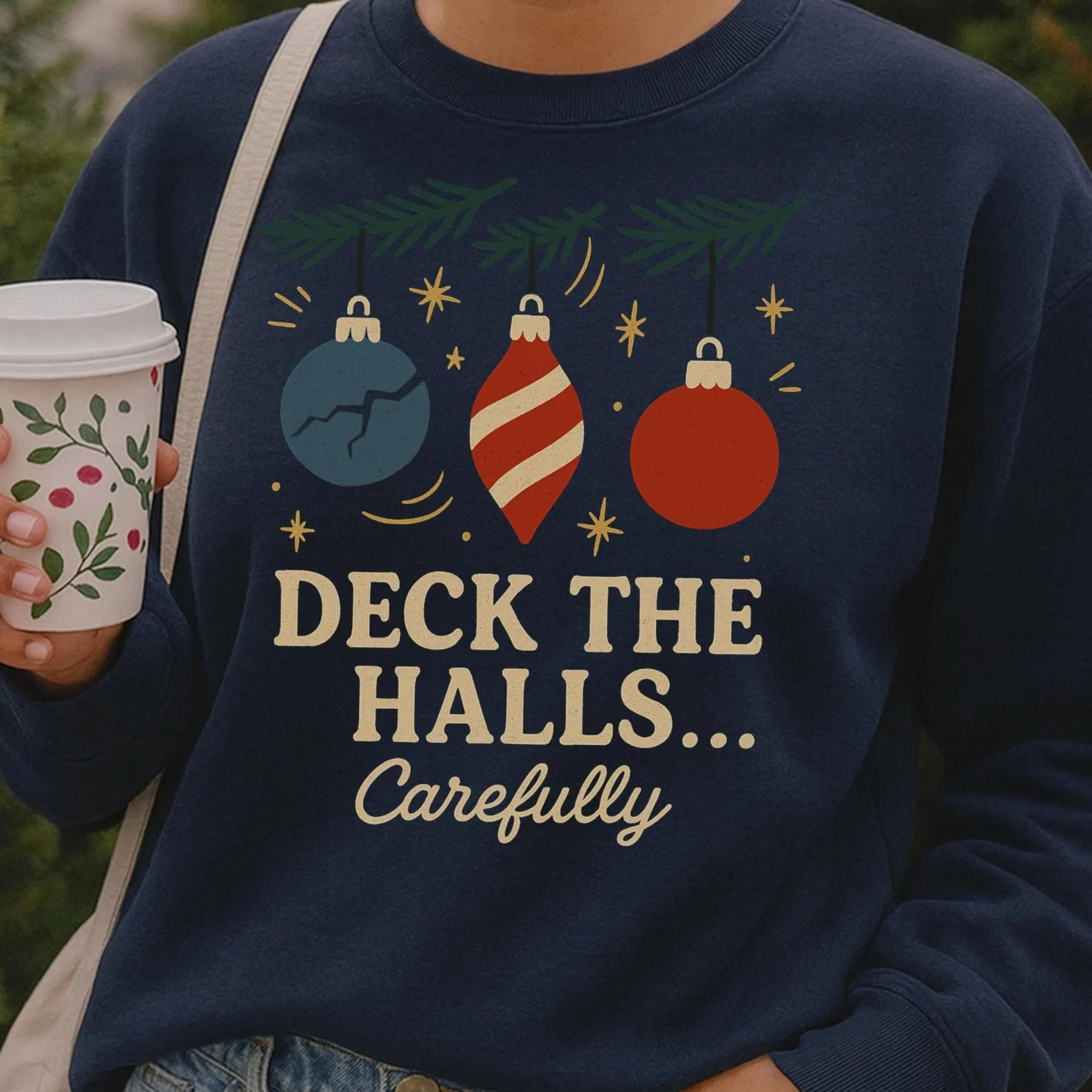 funny christmas sweatshirt deck the halls carefully, christmas sweater, women's xmas jumper, christmas