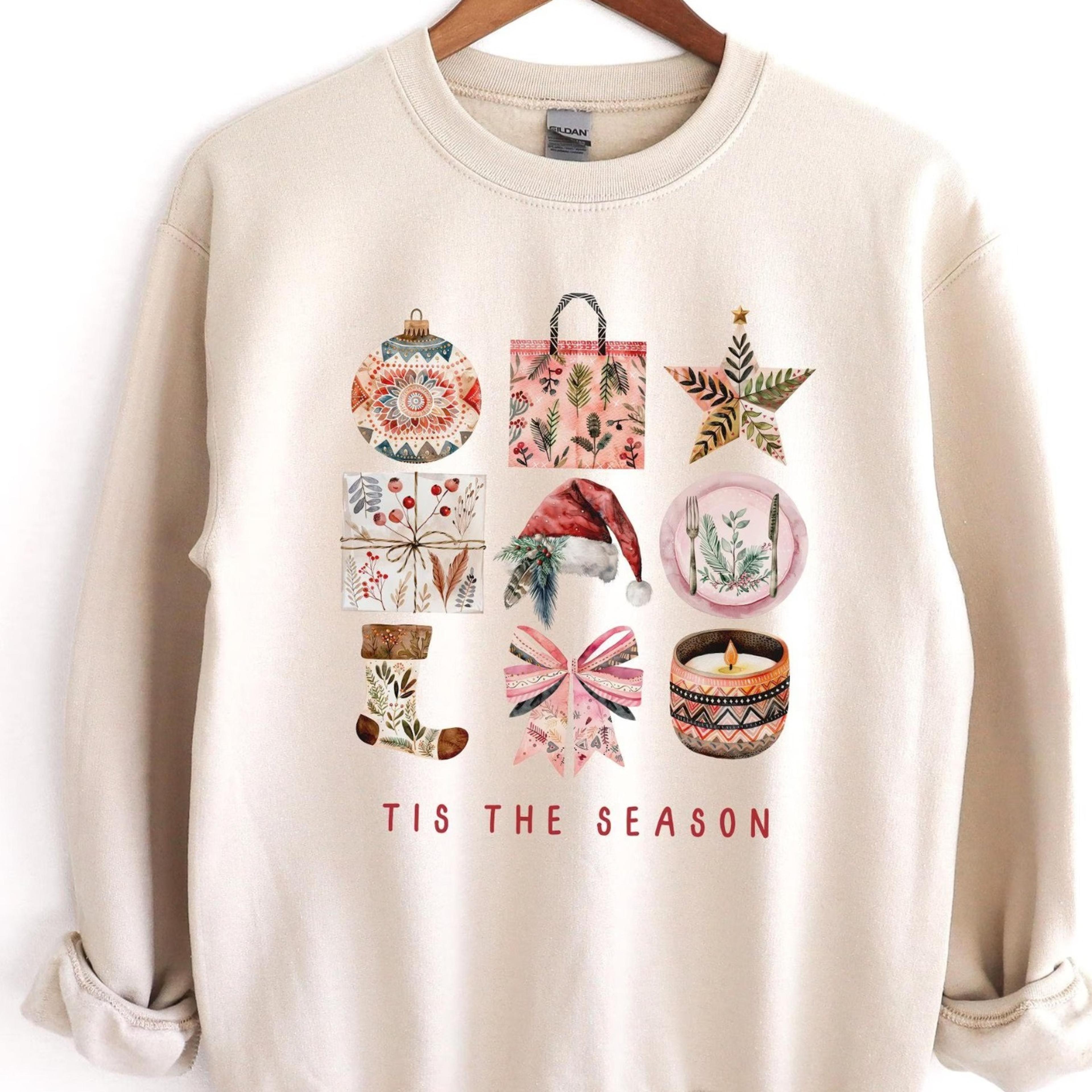 boho christmas sweatshirt women's holiday sweater cozy winter clothing, coquette christmas pullover