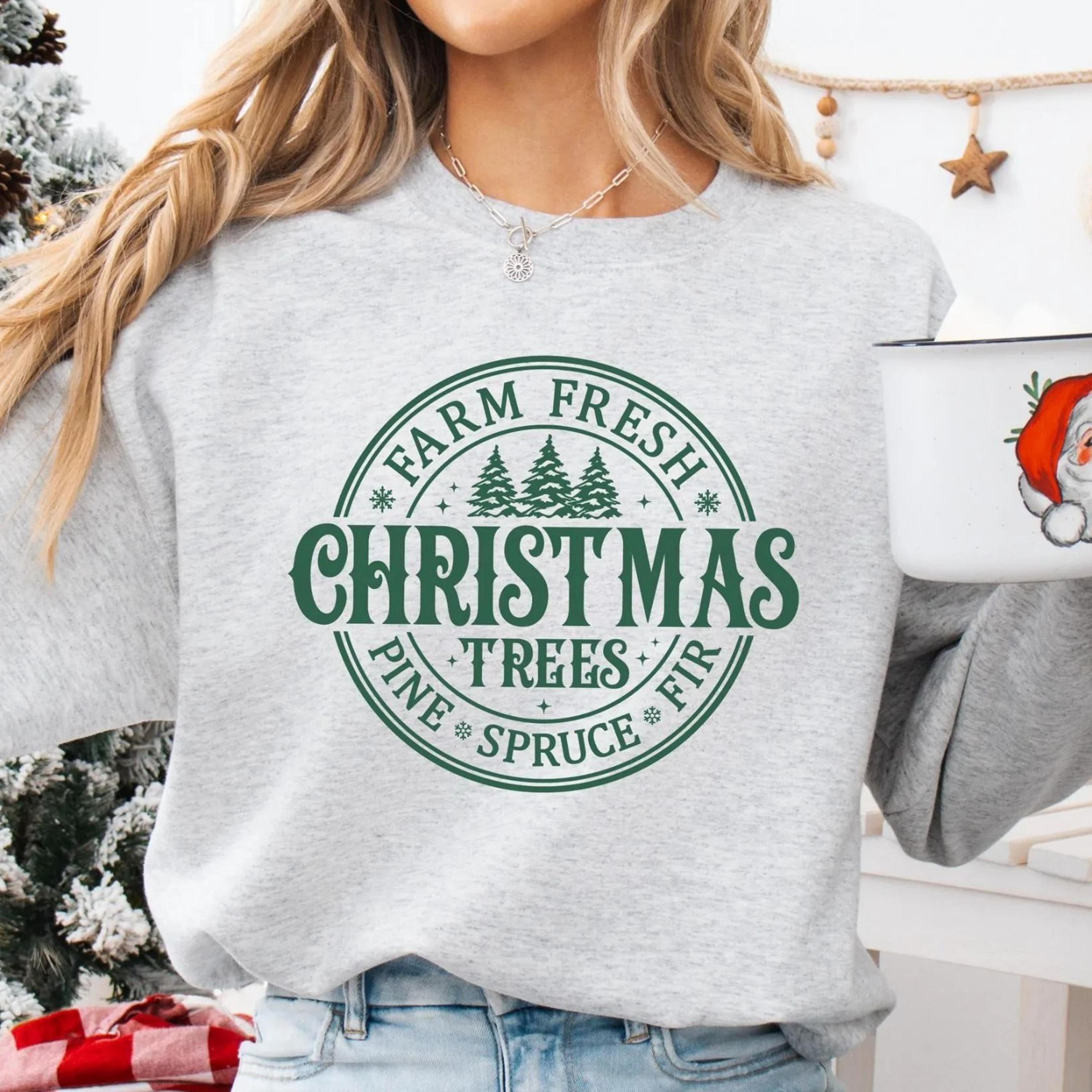 farm fresh christmas tree sweatshirt women's holiday graphic