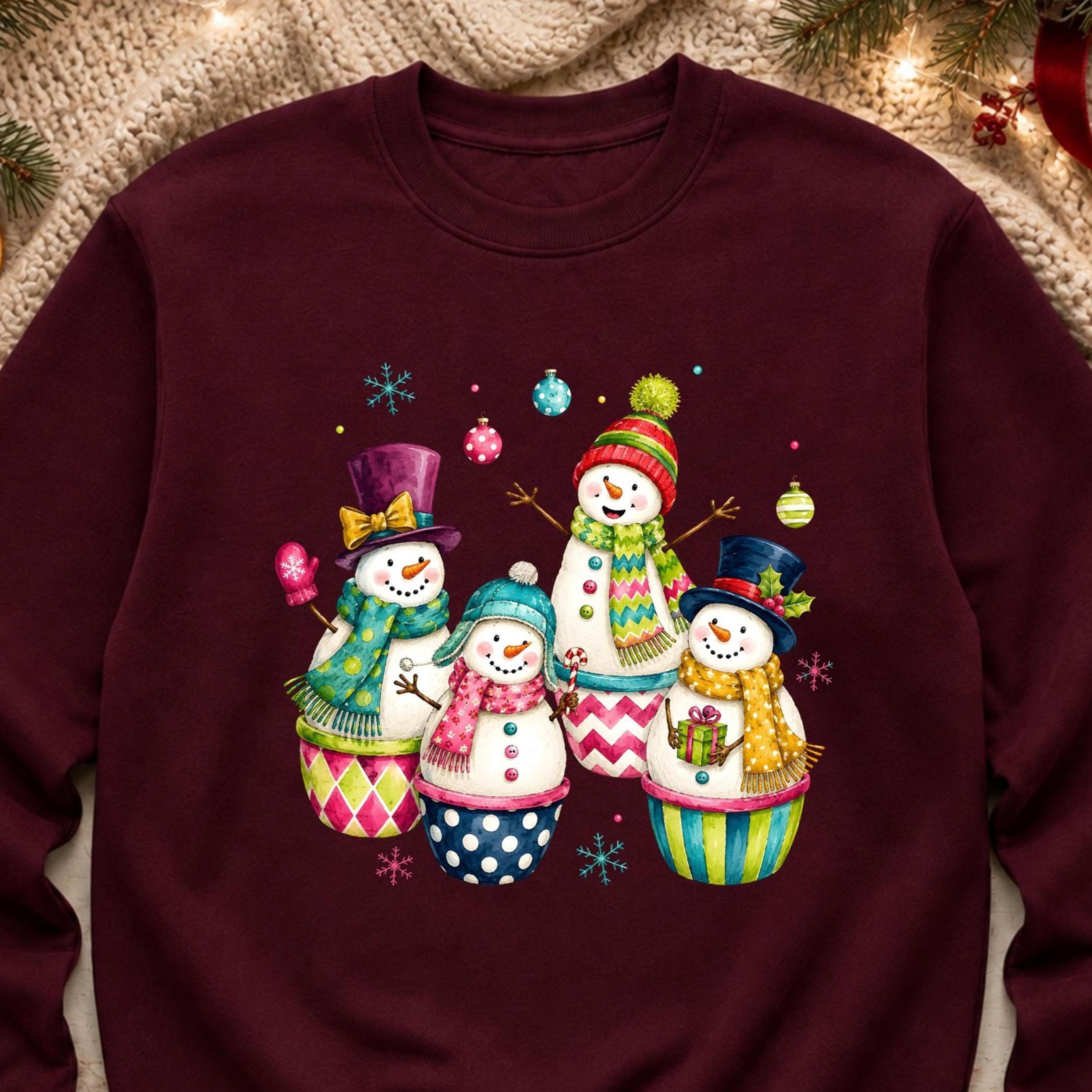 snowman christmas sweatshirt, cute snowman family crewneck, xmas holiday printed crewneck
