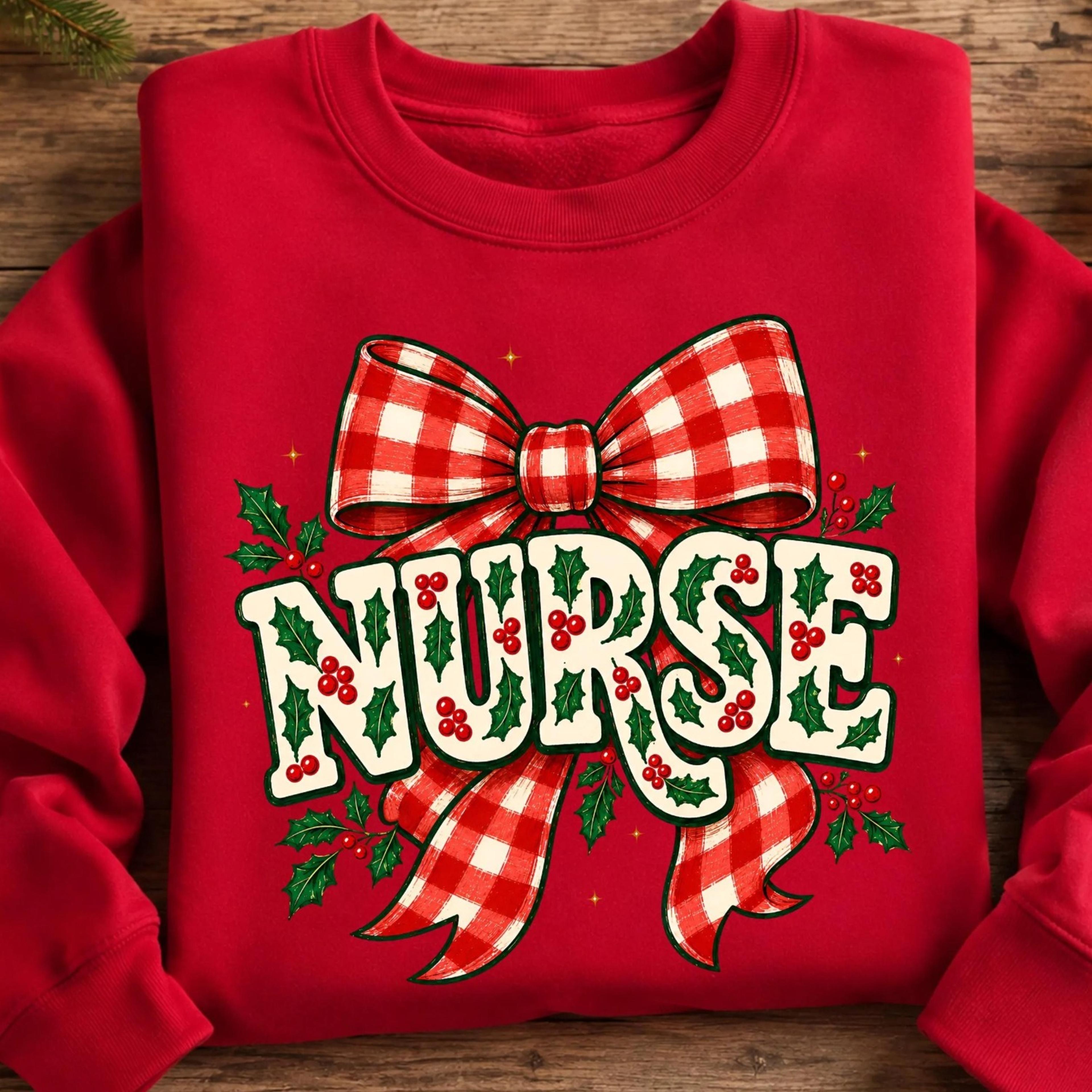 nurse christmas sweatshirt, coquette bow nurse sweater, holiday nurse sweater, school nurse christmas