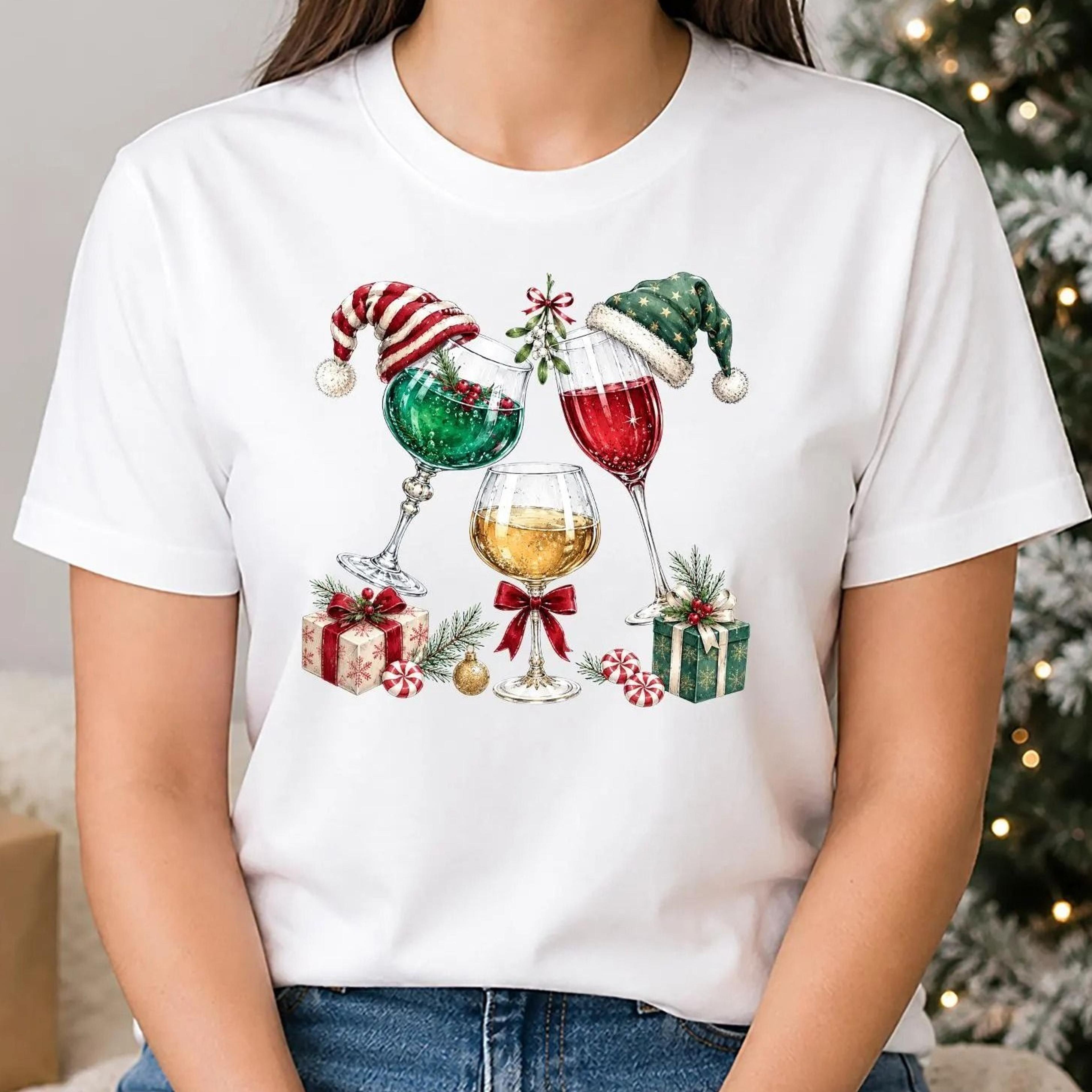 christmas wine shirt, festive wine glass xmas tee, cute xmas party t-shirt, holiday drinking shirt