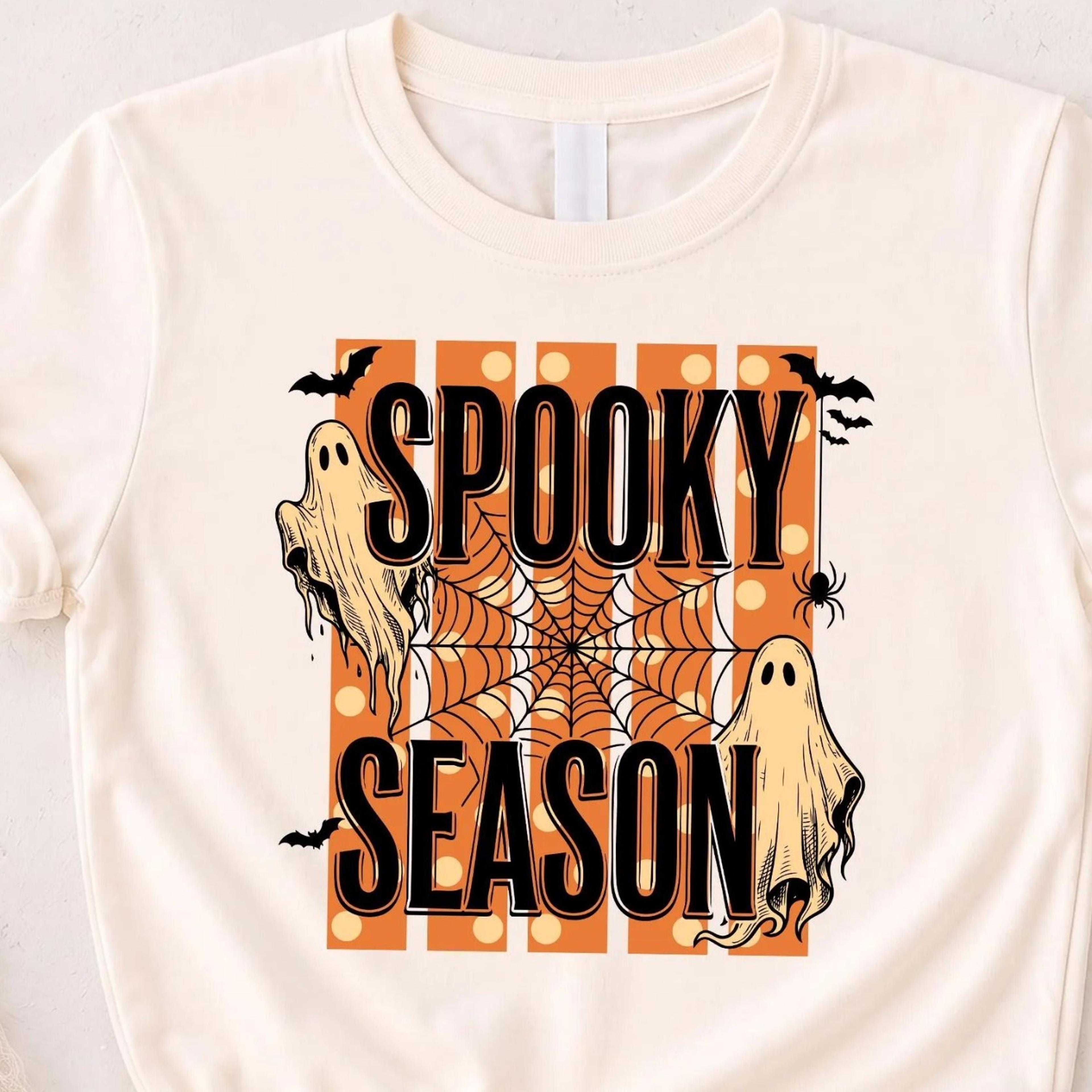 spooky season halloween shirt, retro ghost graphic shirt, cute autumn printed shirt, spooky vibes fall shirt