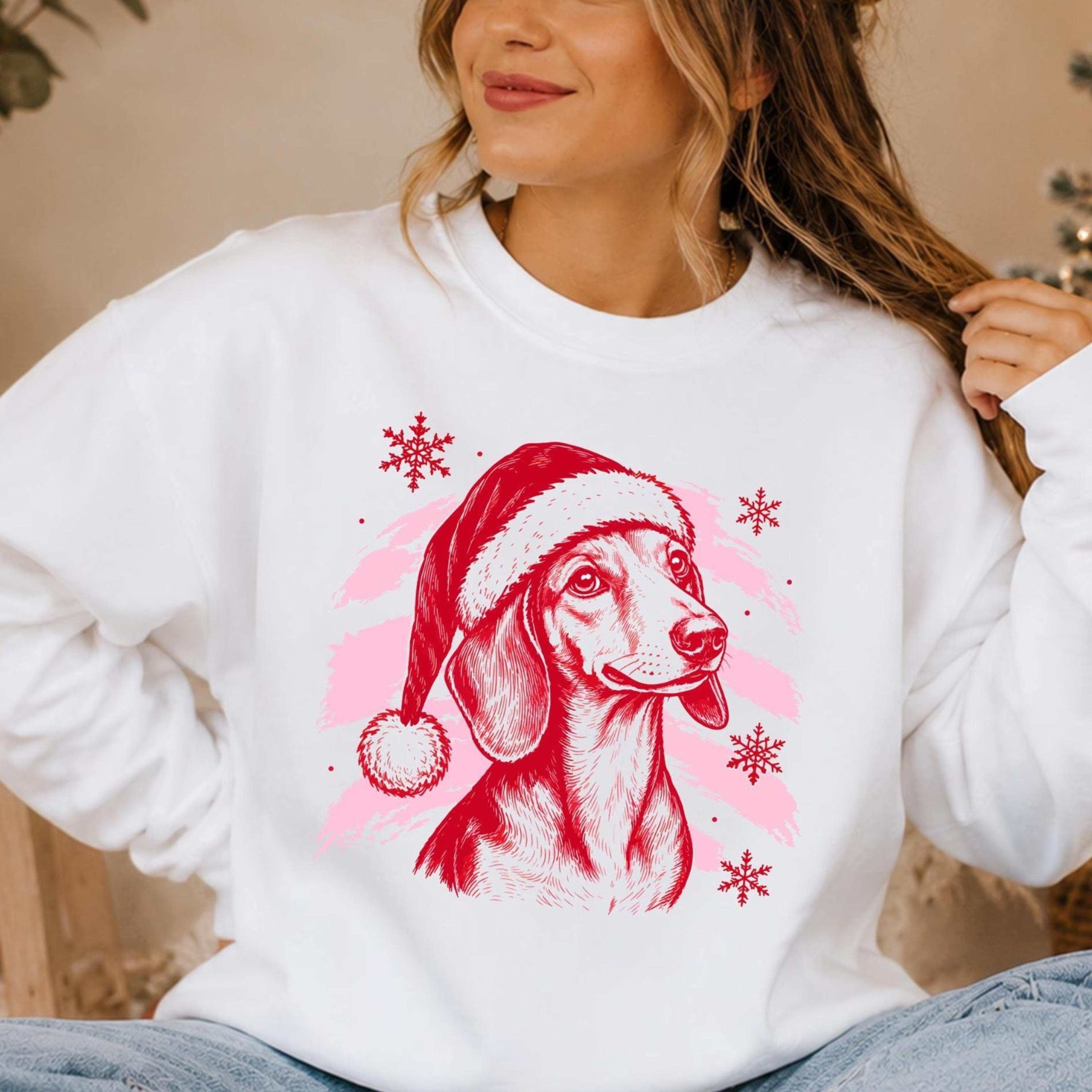 christmas dachshund sweatshirt, santa hat dachshund sweater, cute wiener dog christmas