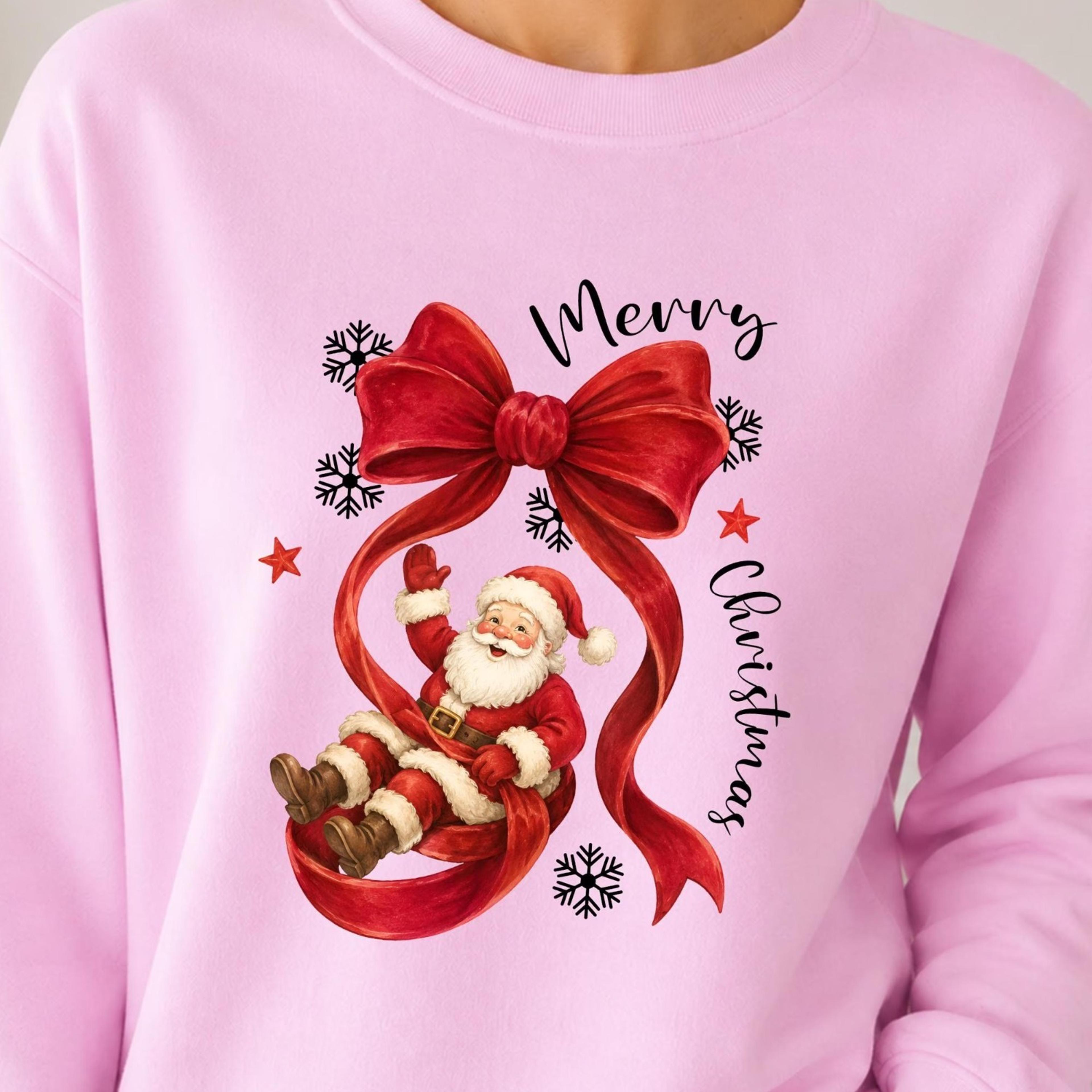 merry christmas santa sweatshirt, coquette bow christmas crewneck