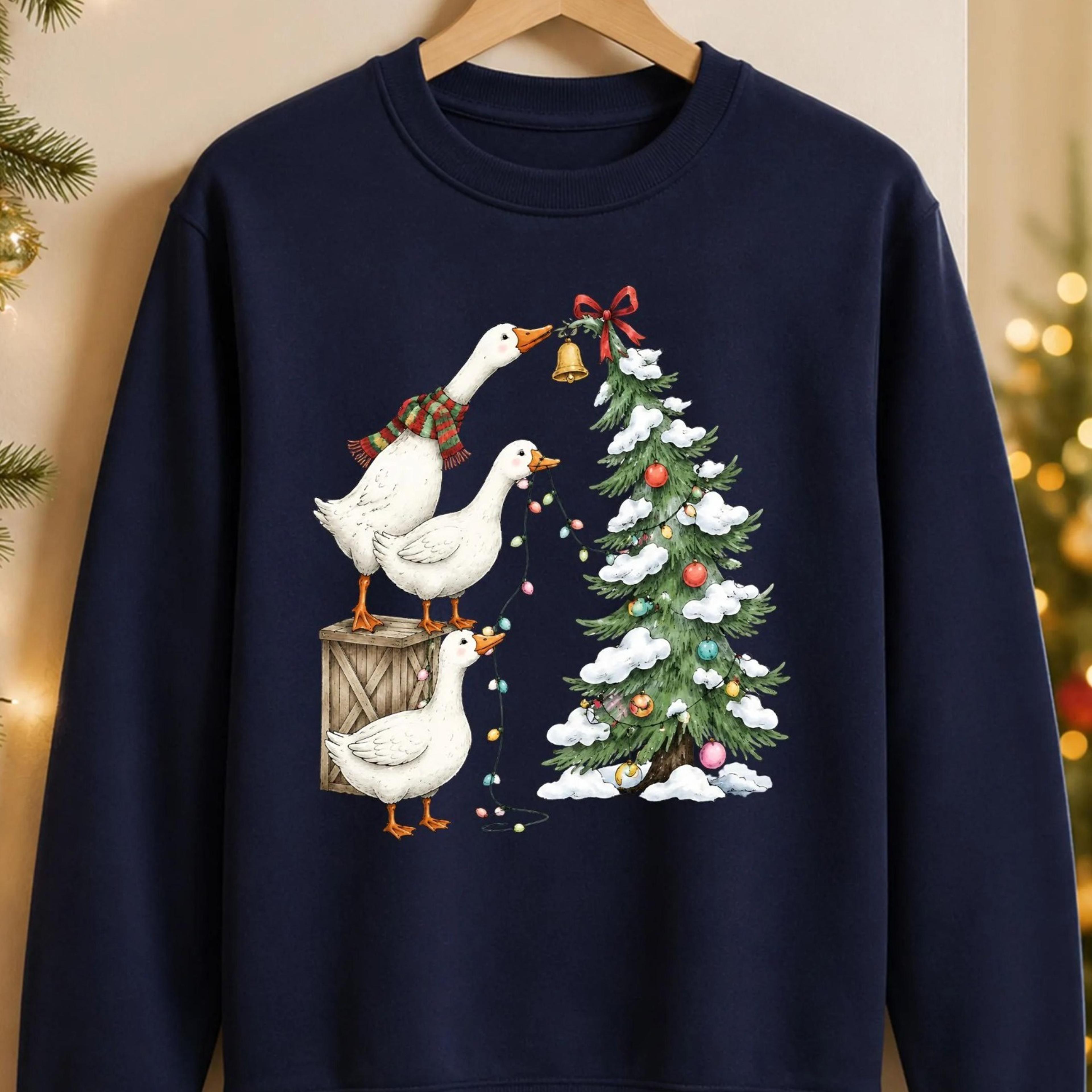 christmas goose sweatshirt, funny farm animal christmas sweater, cute holiday goose crewneck