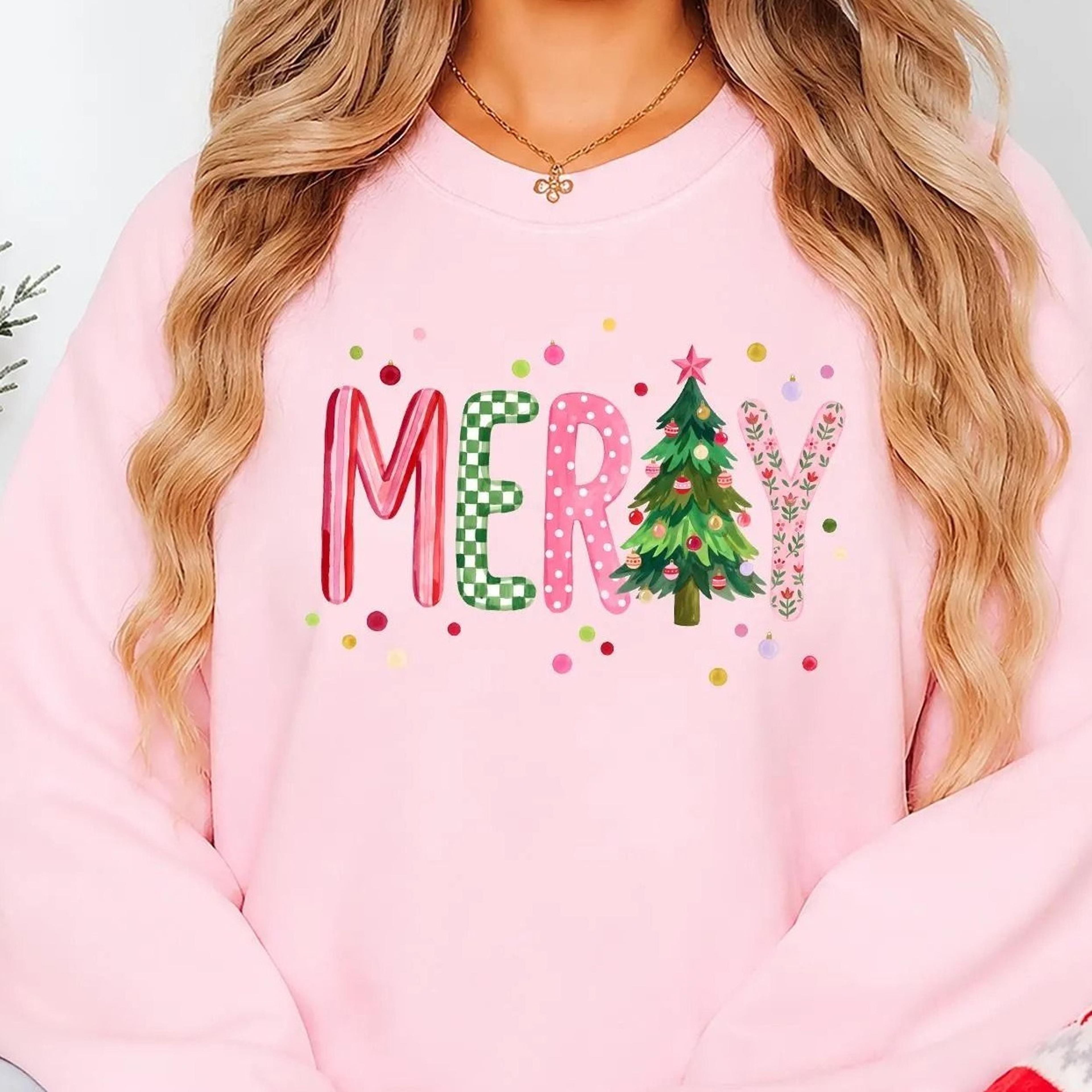 merry christmas sweatshirt, cute christmas tree crewneck, xmas holiday printed sweater