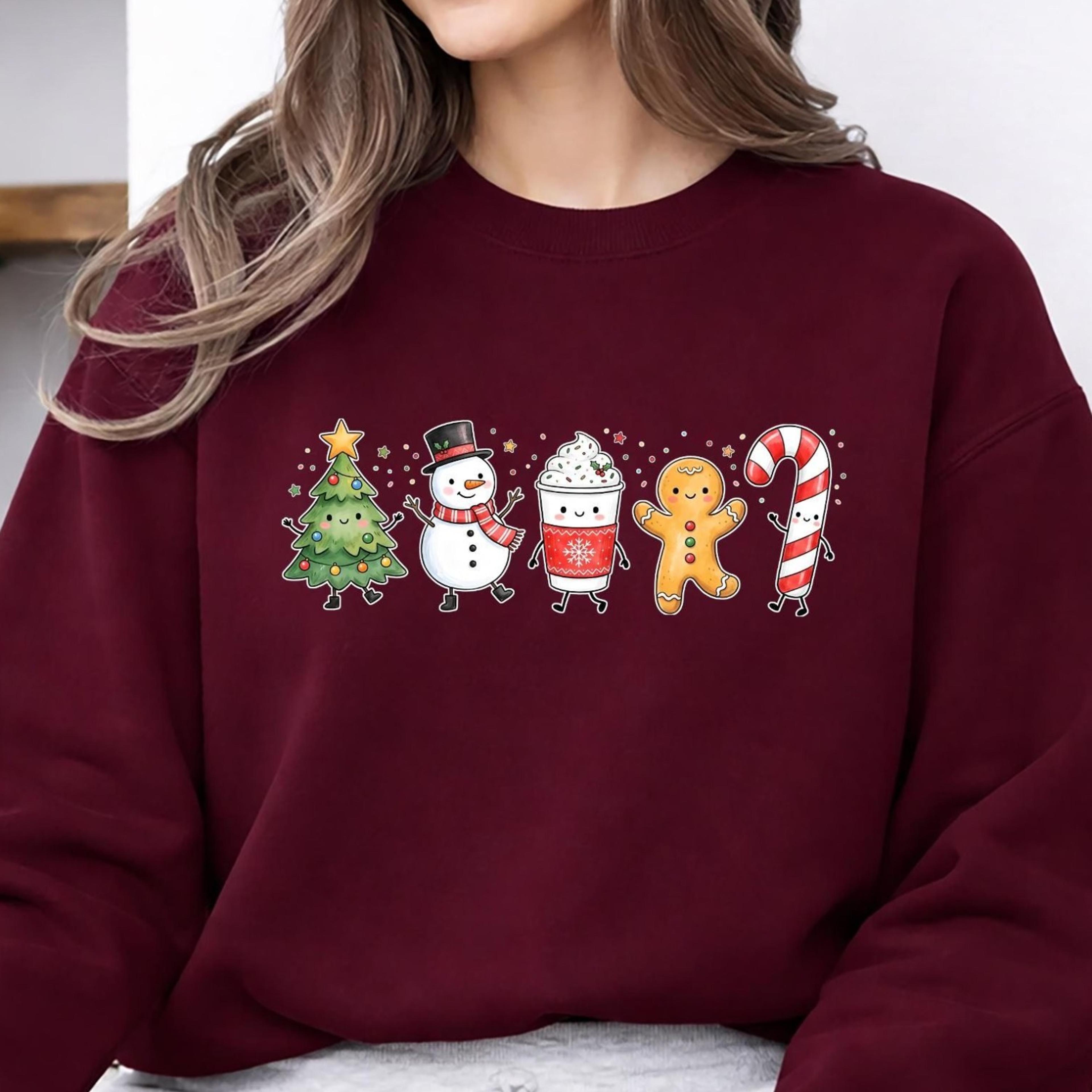 christmas doodle character sweatshirt, gingerbread snowman christmas sweater