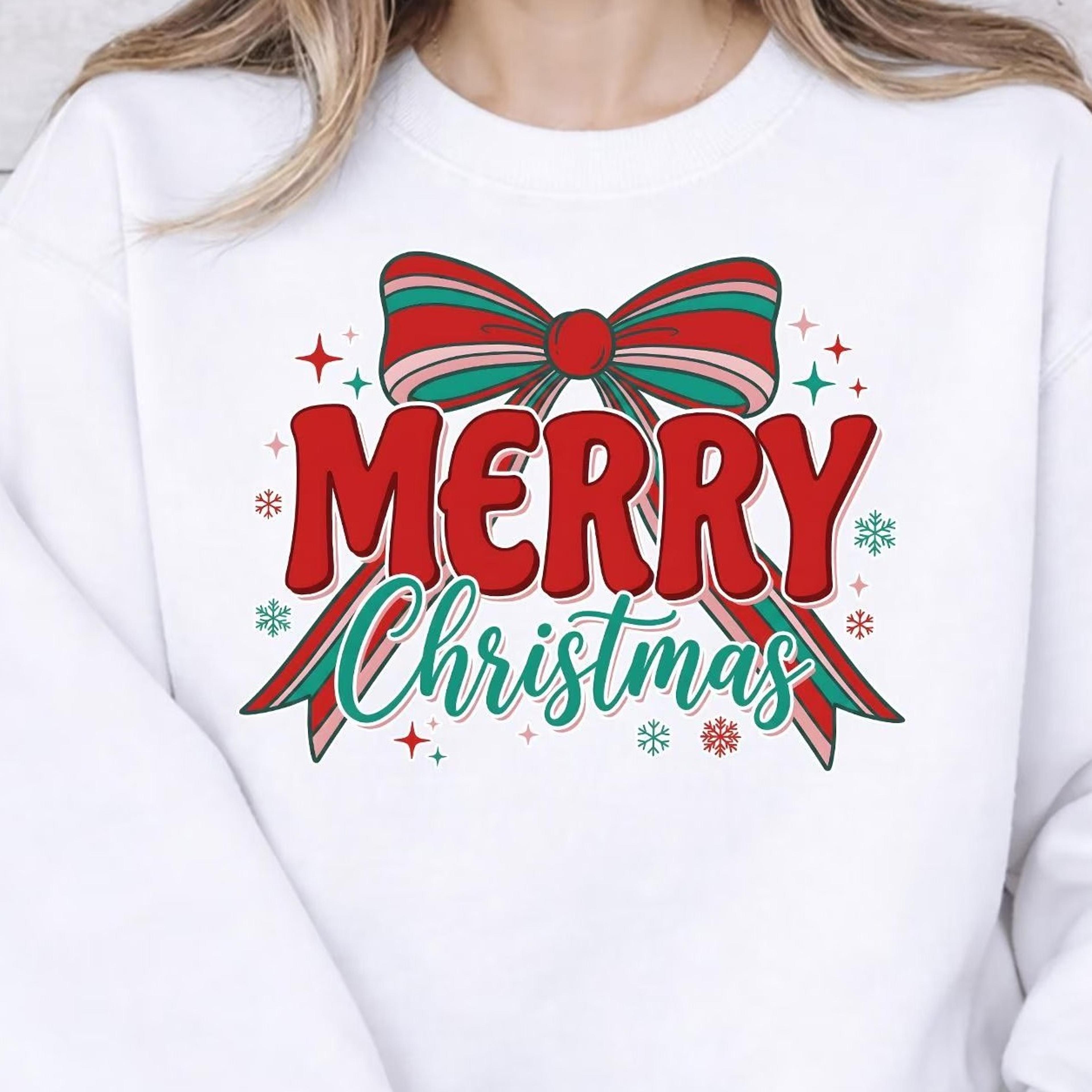 coquette christmas sweatshirt, merry christmas bow crewneck, cute xmas holiday sweater
