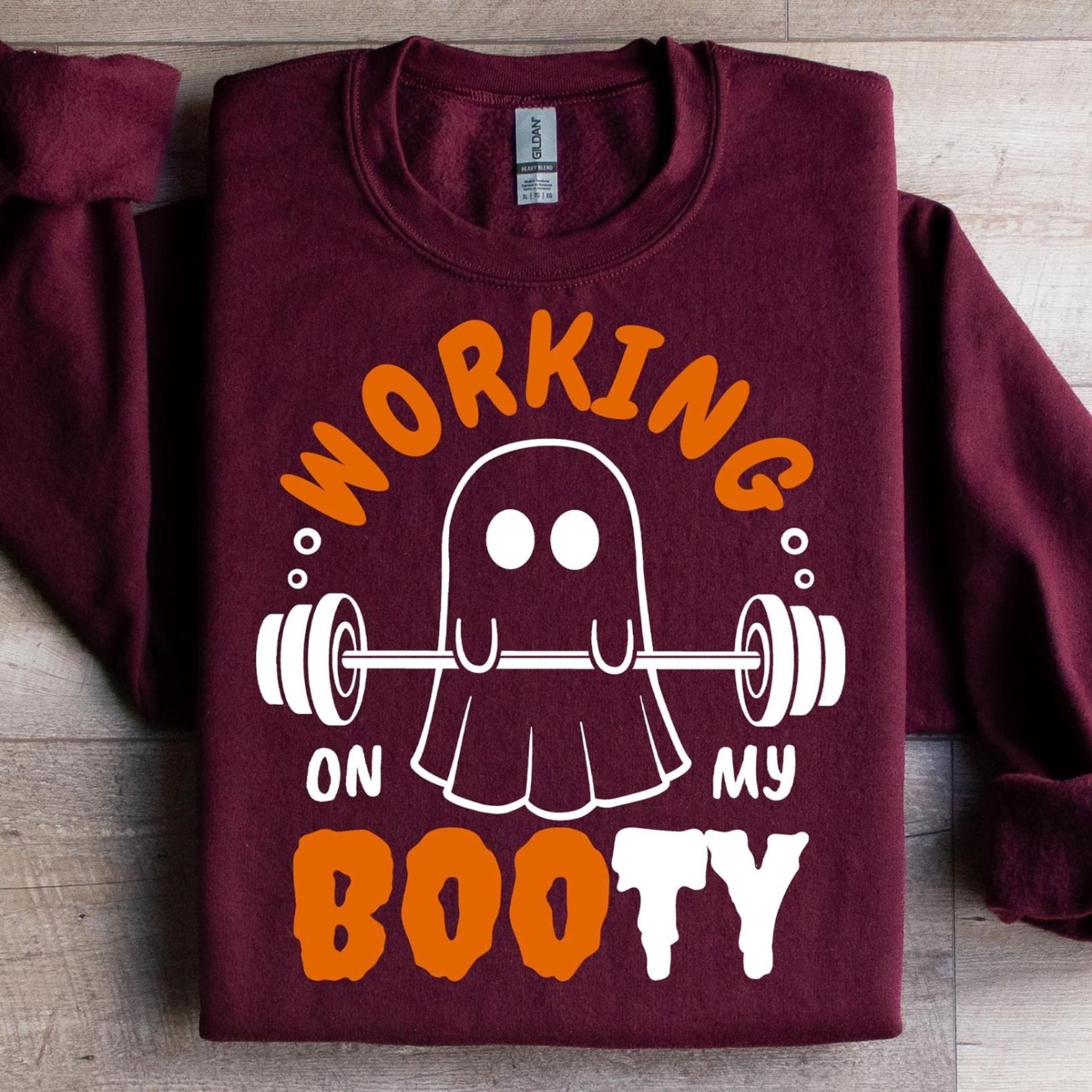 halloween ghost gym shirt, working on my booty, funny gym shirt, workout shirts, ghost shirt
