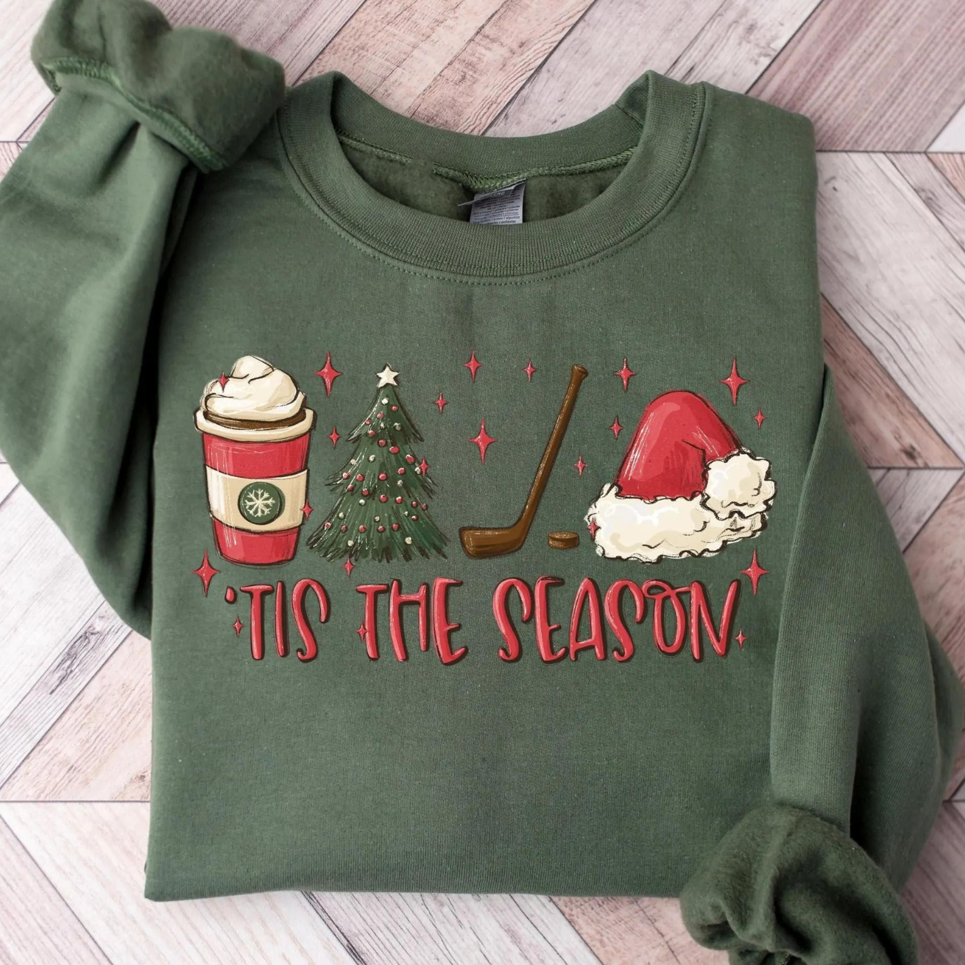 tis the season hockey shirt, winter hockey sweater christmas sports tee, holiday hockey apparel, funny christmas gift