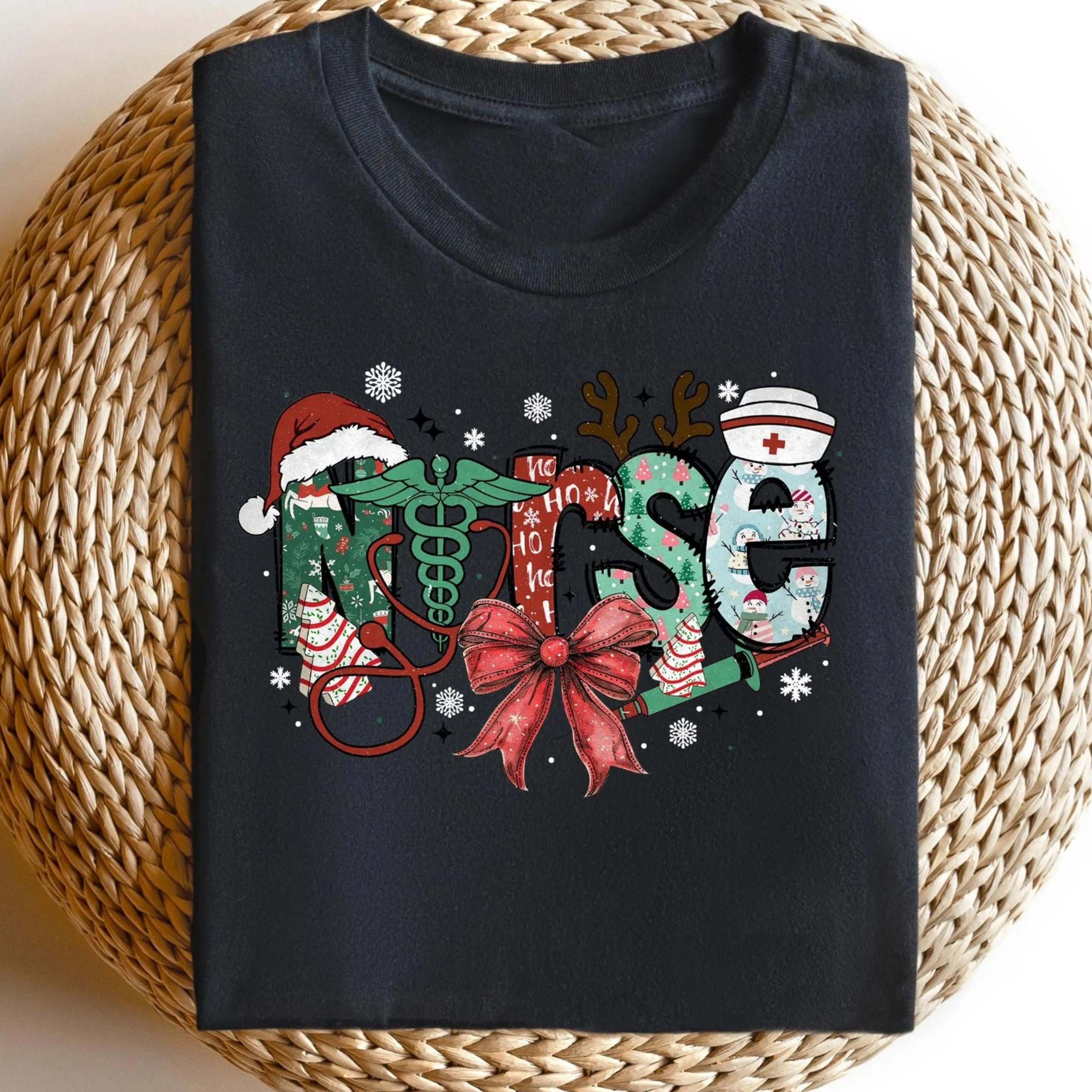 nurse christmas sweatshirt, nurse squad xmas tshirts, night shift nurse matching shirts, christmas stethoscope shirt