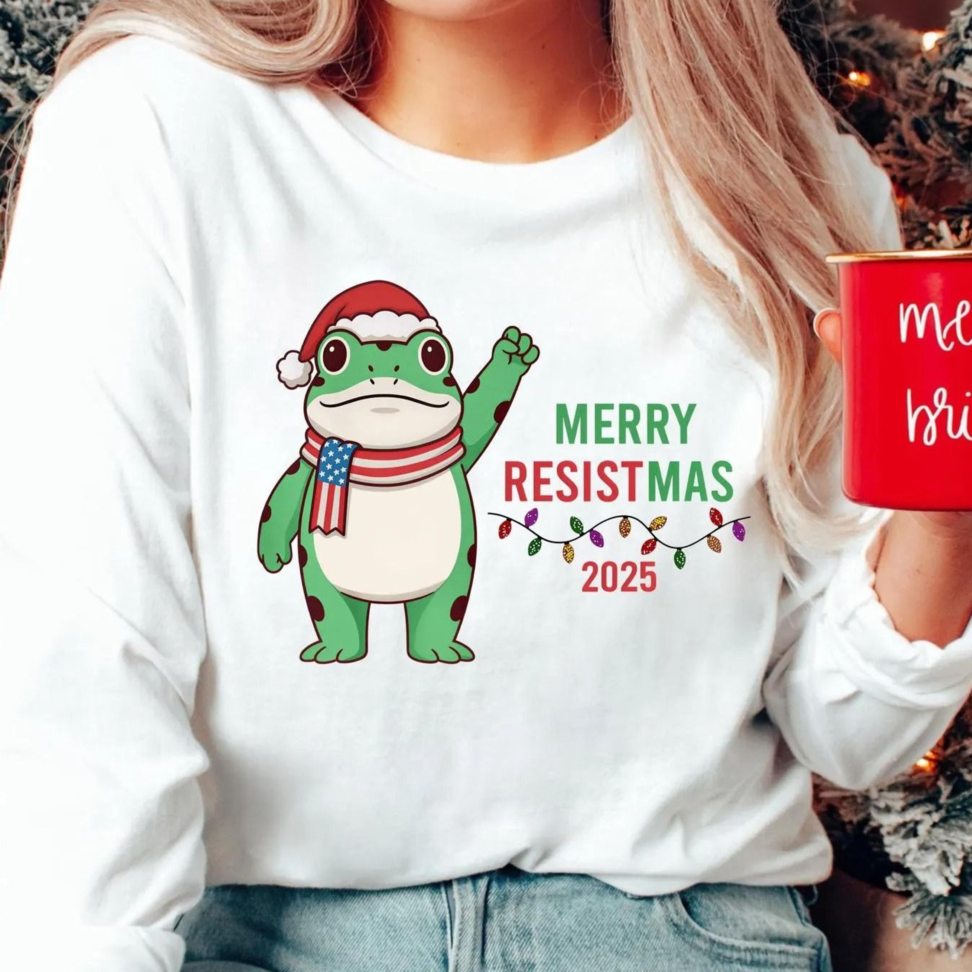 merry resistmas frog sweatshirt, political christmas shirt, cute democrat gift, protest frog tshirt