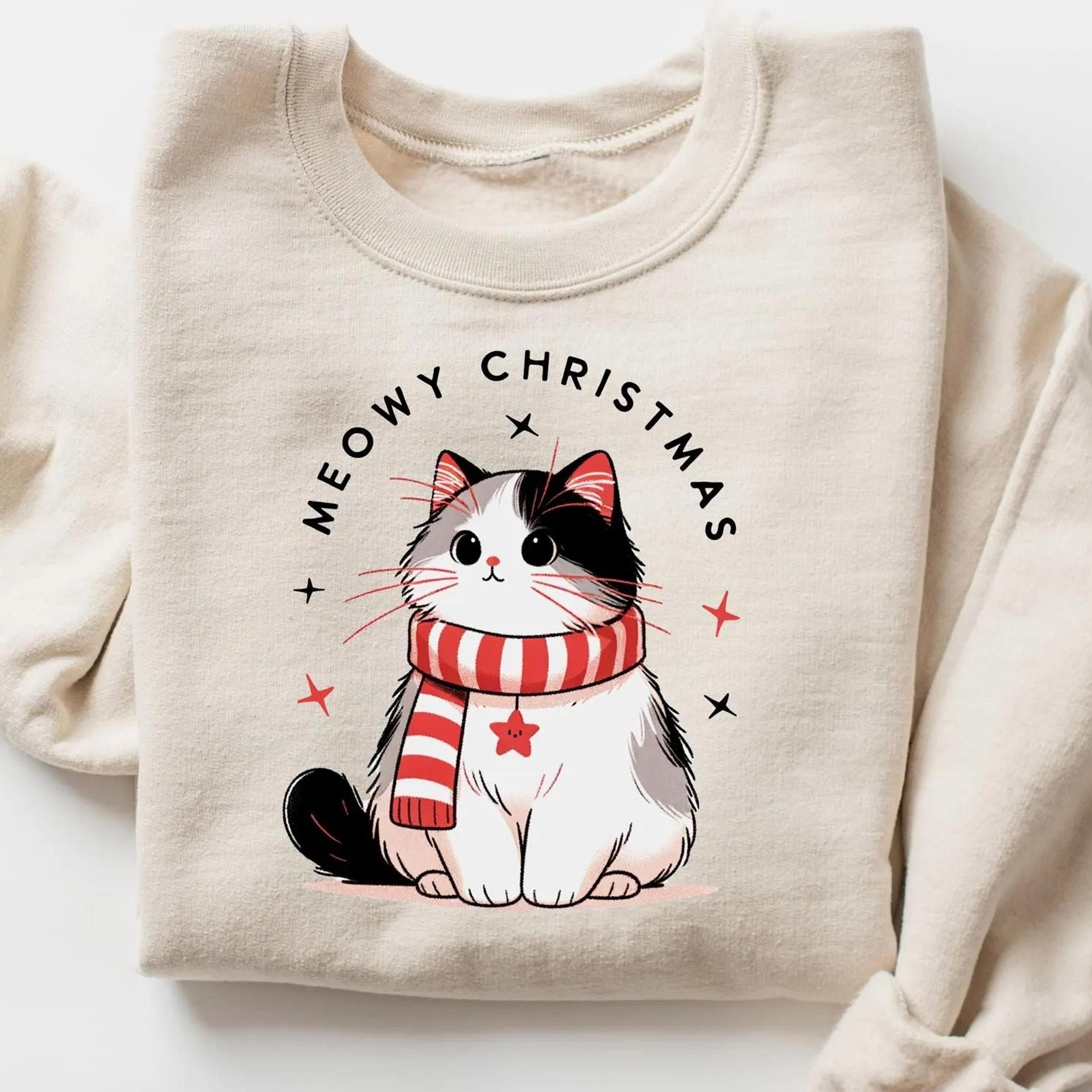 meowy christmas sweatshirt, cat christmas sweater, cat lover xmas t-shirt, christmas cat mom crewneck, catmas gift