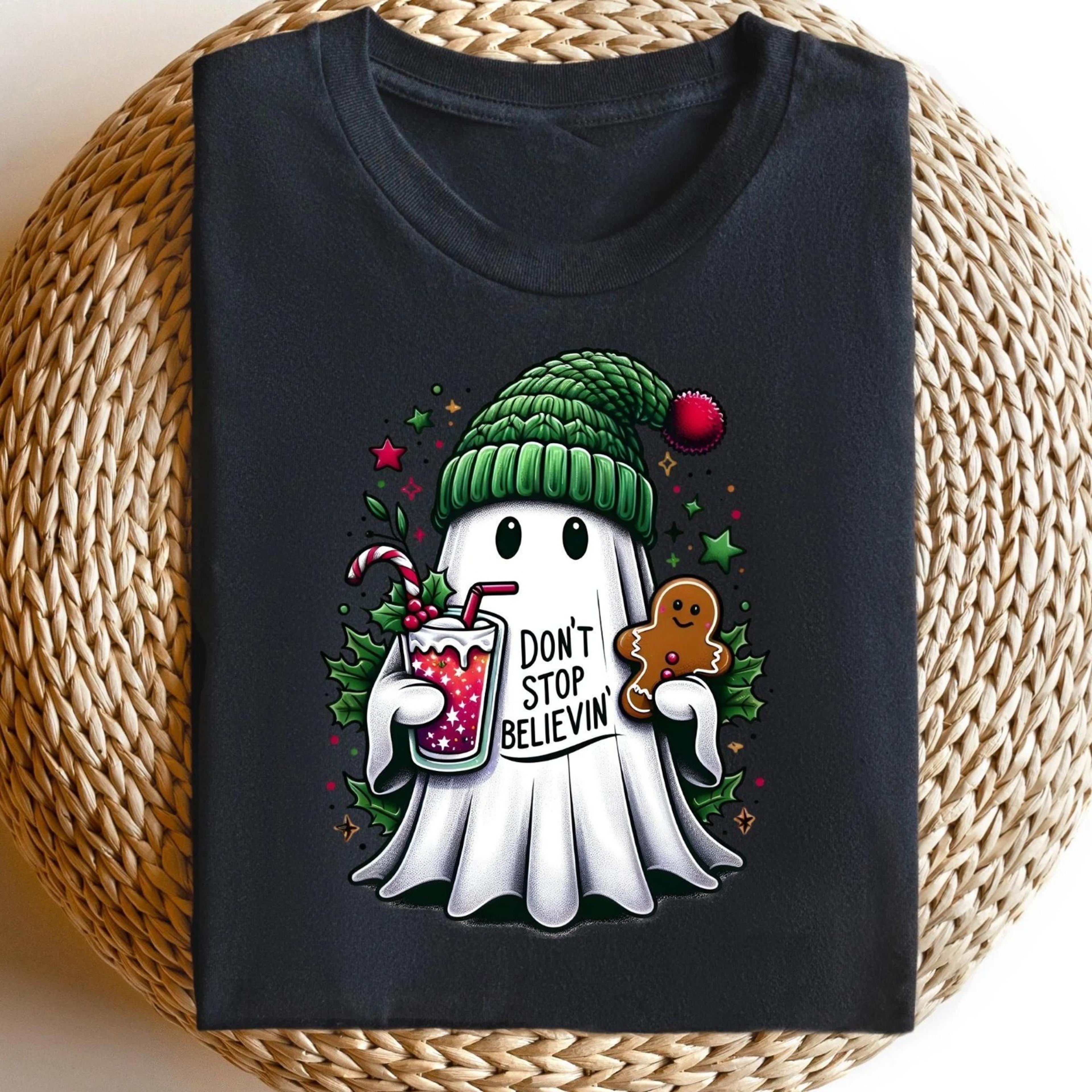dont stop believin ghost christmas sweatshirt, funny ghost xmas tshirt, christmas matching shirts, cool christmas
