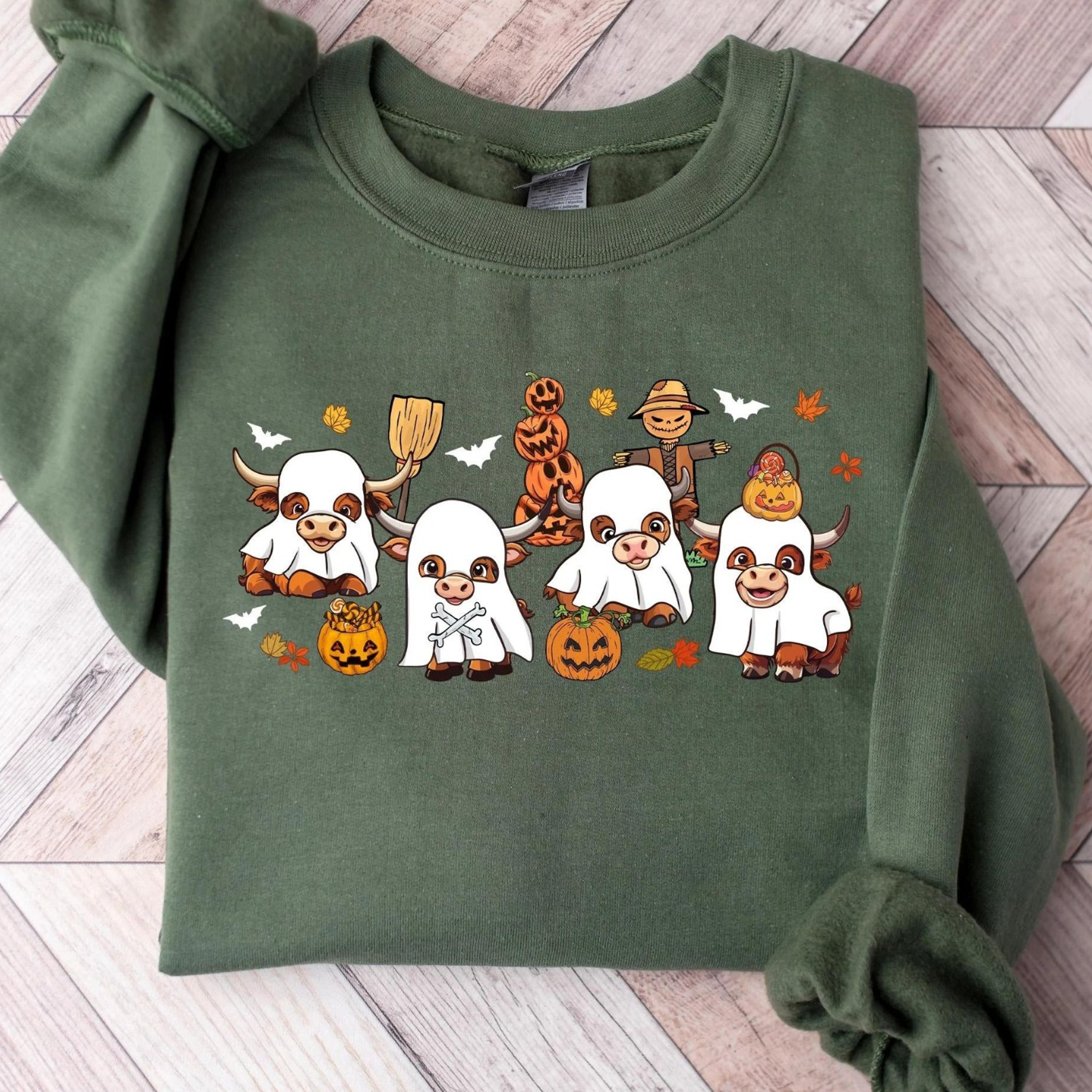 highland cow halloween sweatshirt, halloween heifer shirt, western halloween crewneck, halloween gift