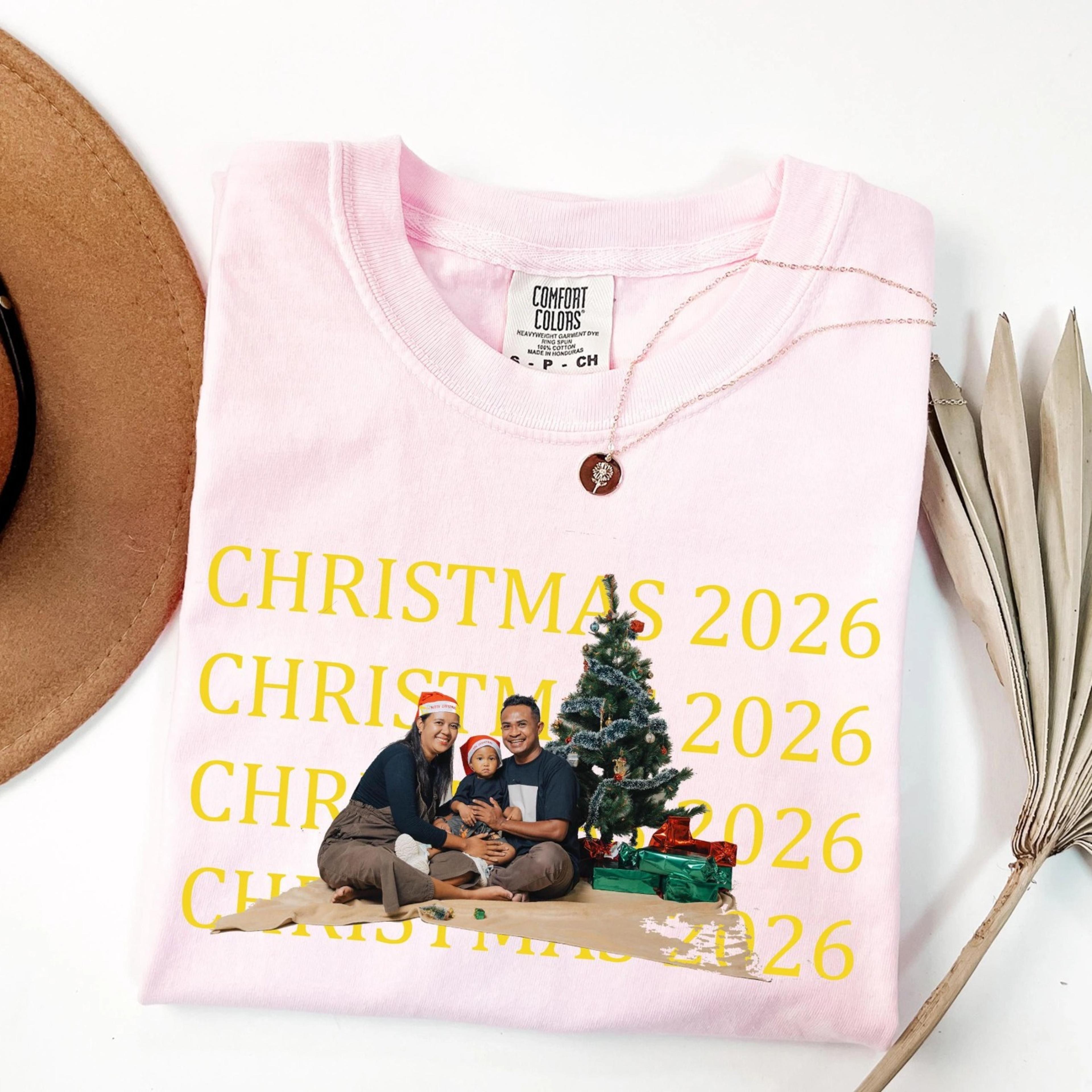 comfort colors custom family christmas photo shirt, family christmas 2026 t-shirt, christmas tee, family ma
