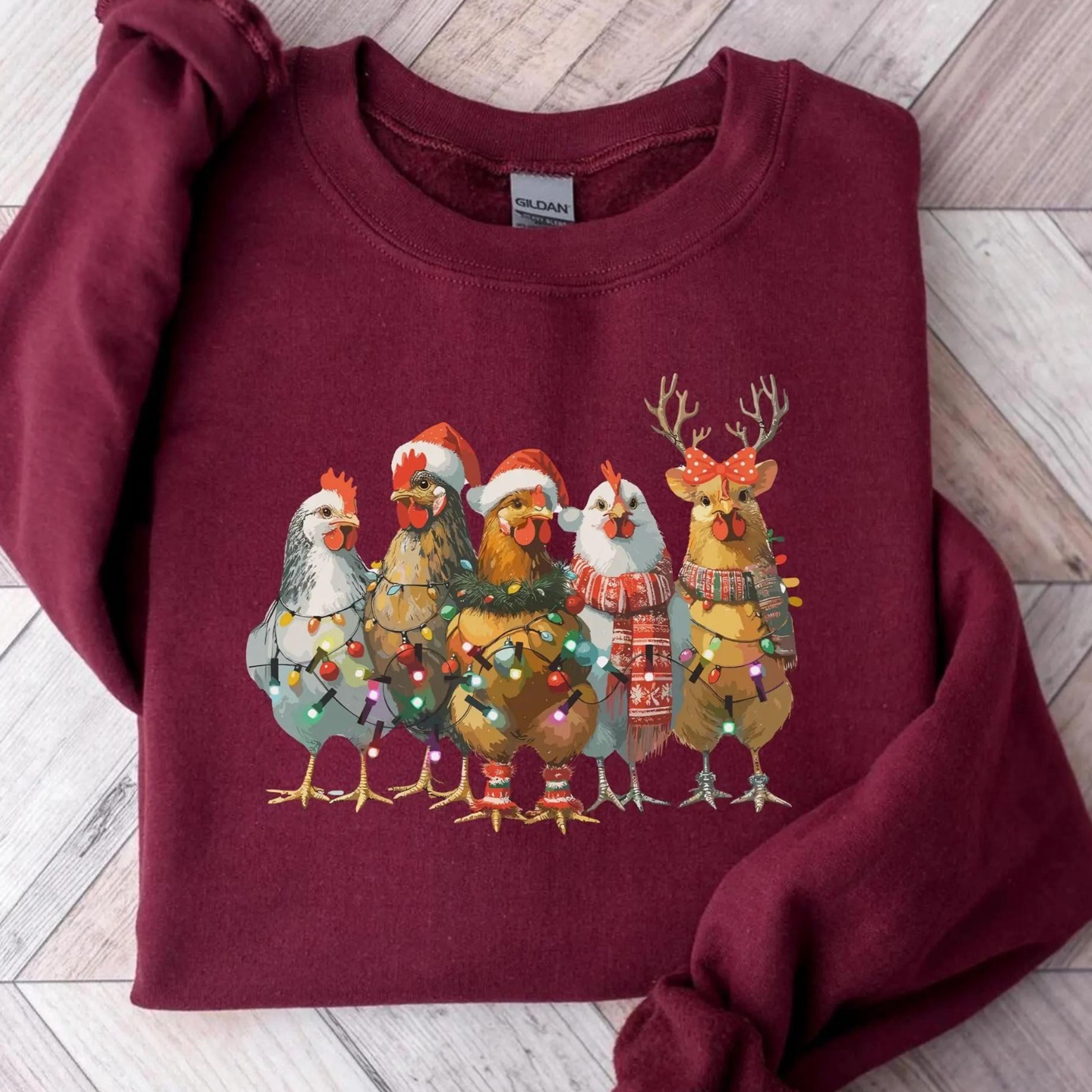 christmas chicken sweatshirt, farm animal lover xmas shirt, holiday chicken , funny farmer christmas gift, rooster