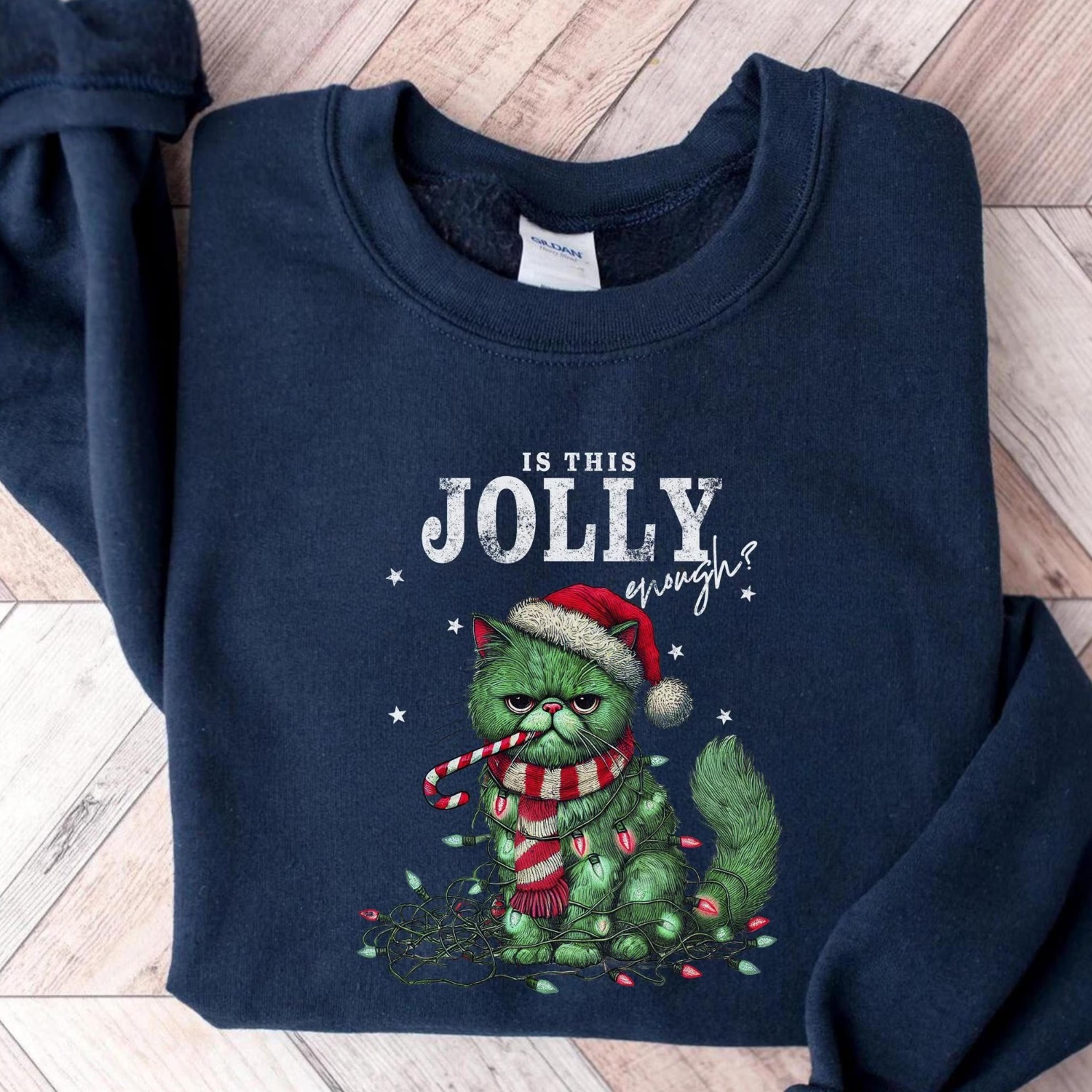 funny grumpy cat christmas sweatshirt, is this jolly enough shirt, holiday , cat lover xmas gift, cat christmas
