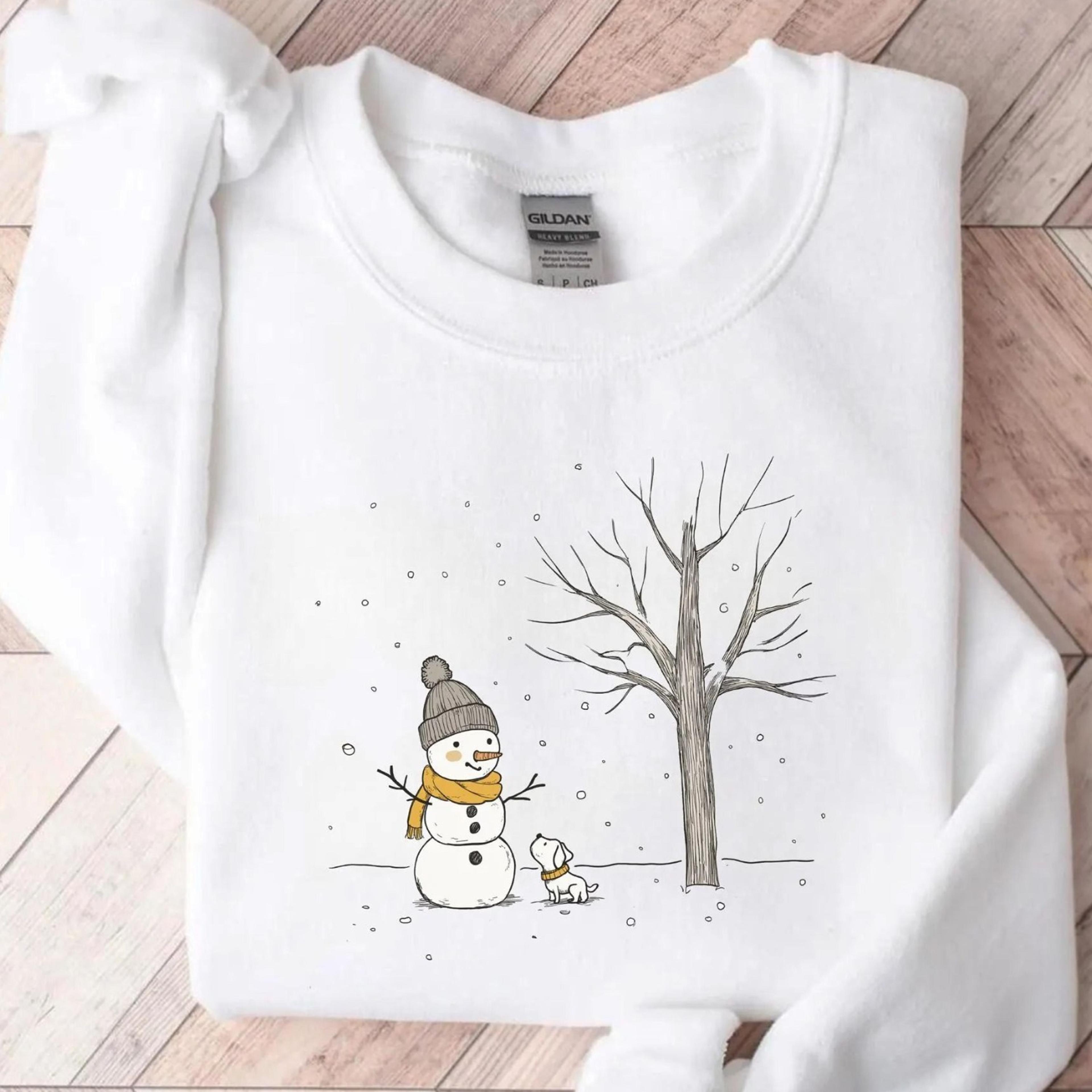 snowman and dog christmas sweatshirt, cute holiday hoodie, cozy winter xmas shirt, funny christmas sweater gift