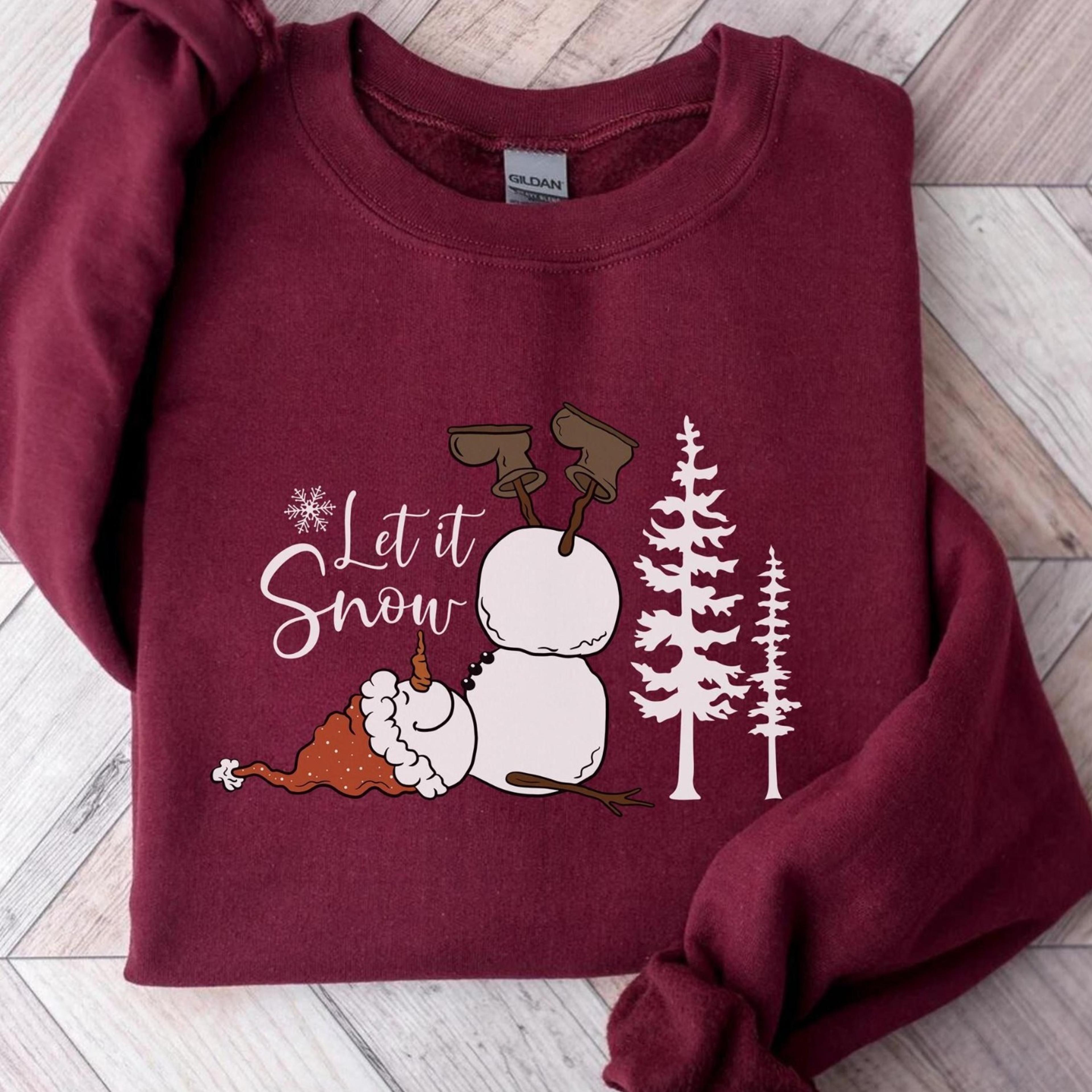 let it snow christmas sweatshirt, funny snowman holiday hoodie, cute winter xmas shirt, cozy christmas sweater gift