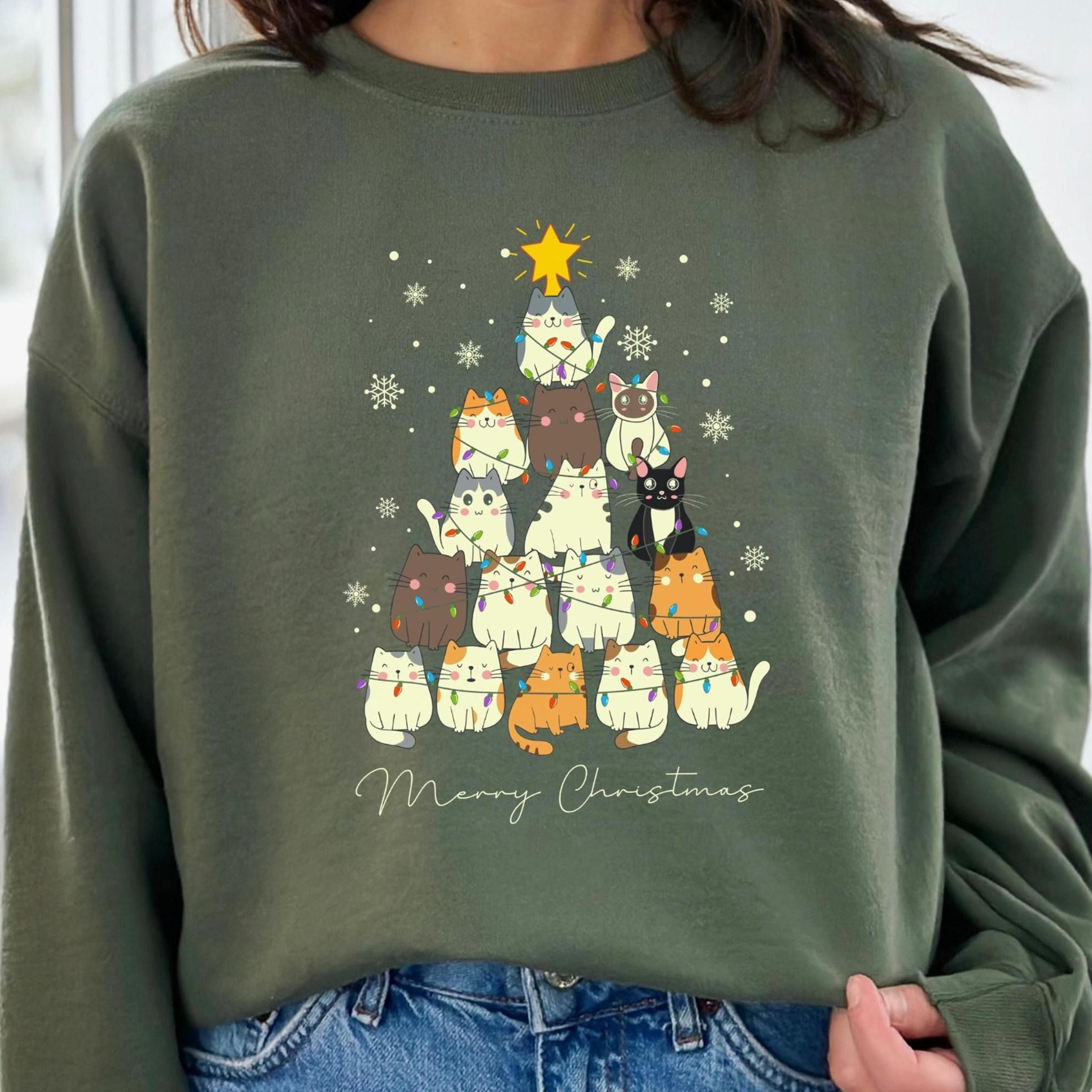 cat christmas sweatshirt, funny cat tree xmas shirt, holiday kitty hoodie, cute pet lover christmas gift