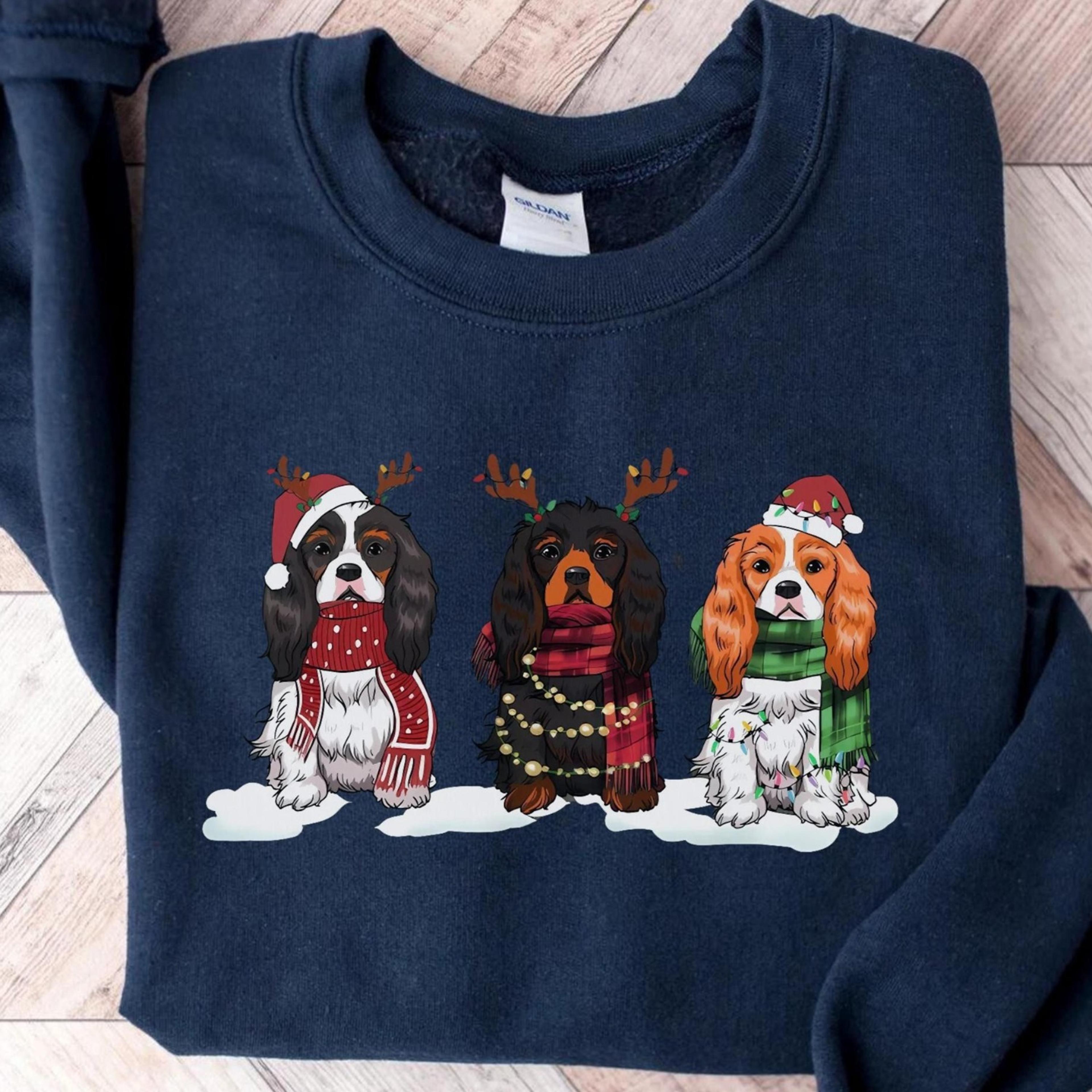 cavalier spaniel christmas sweatshirt, cute dog lover xmas shirt,xmas puppy hoodie, spaniel mom gift, dog christmas