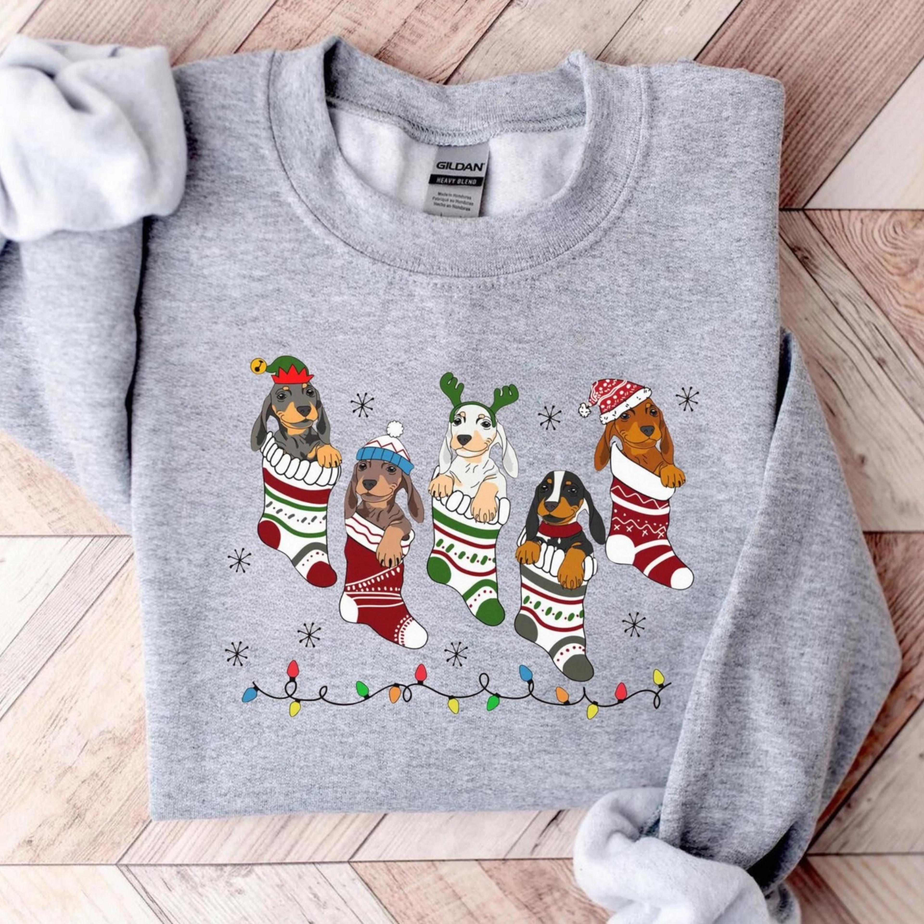 christmas dachshund sweatshirt, cute wiener dog xmas shirt, funny sausage dog holiday hoodie, puppy lover gift
