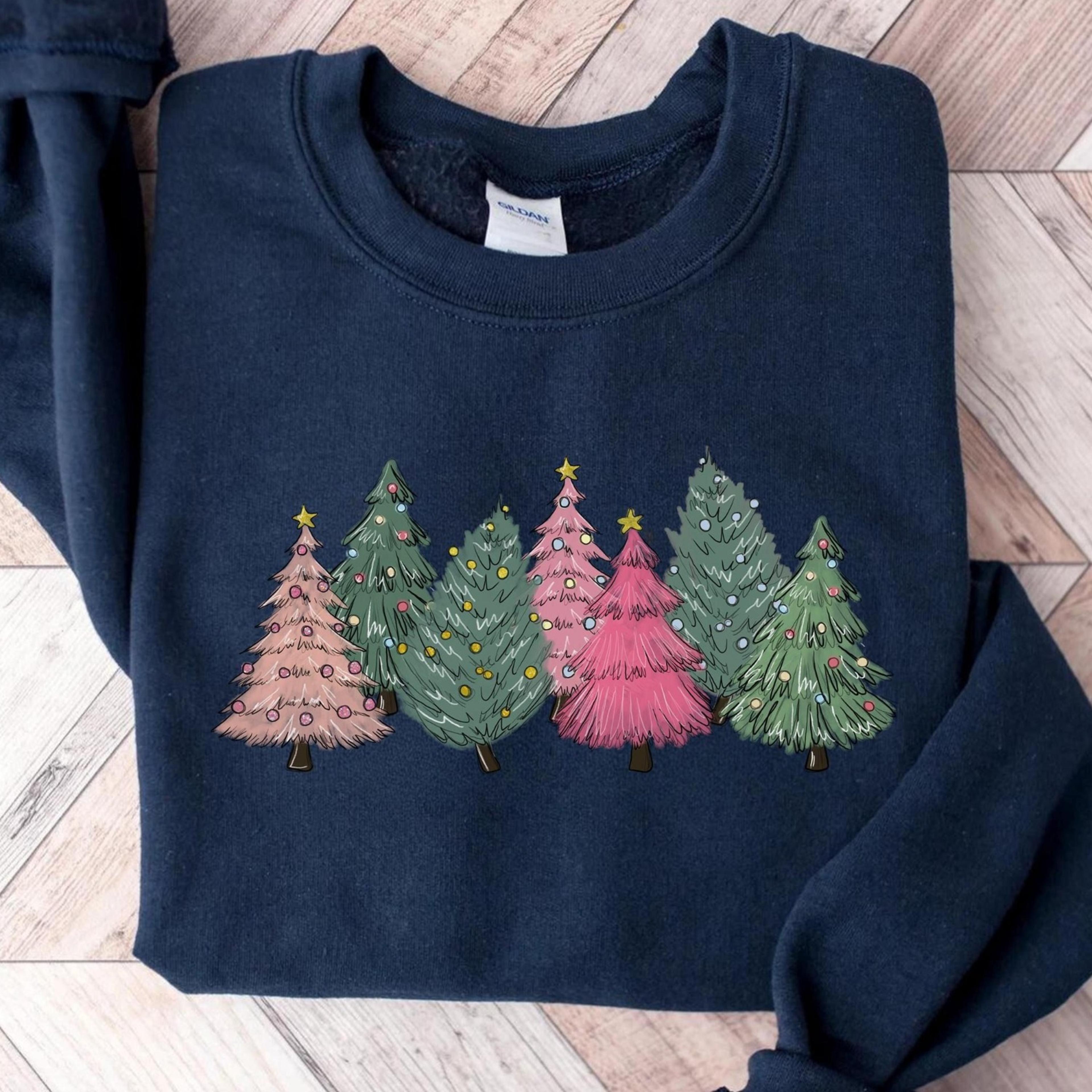 pastel christmas tree sweatshirt, cute holiday tree xmas shirt, cozy festive hoodie, funny retro christmas gift
